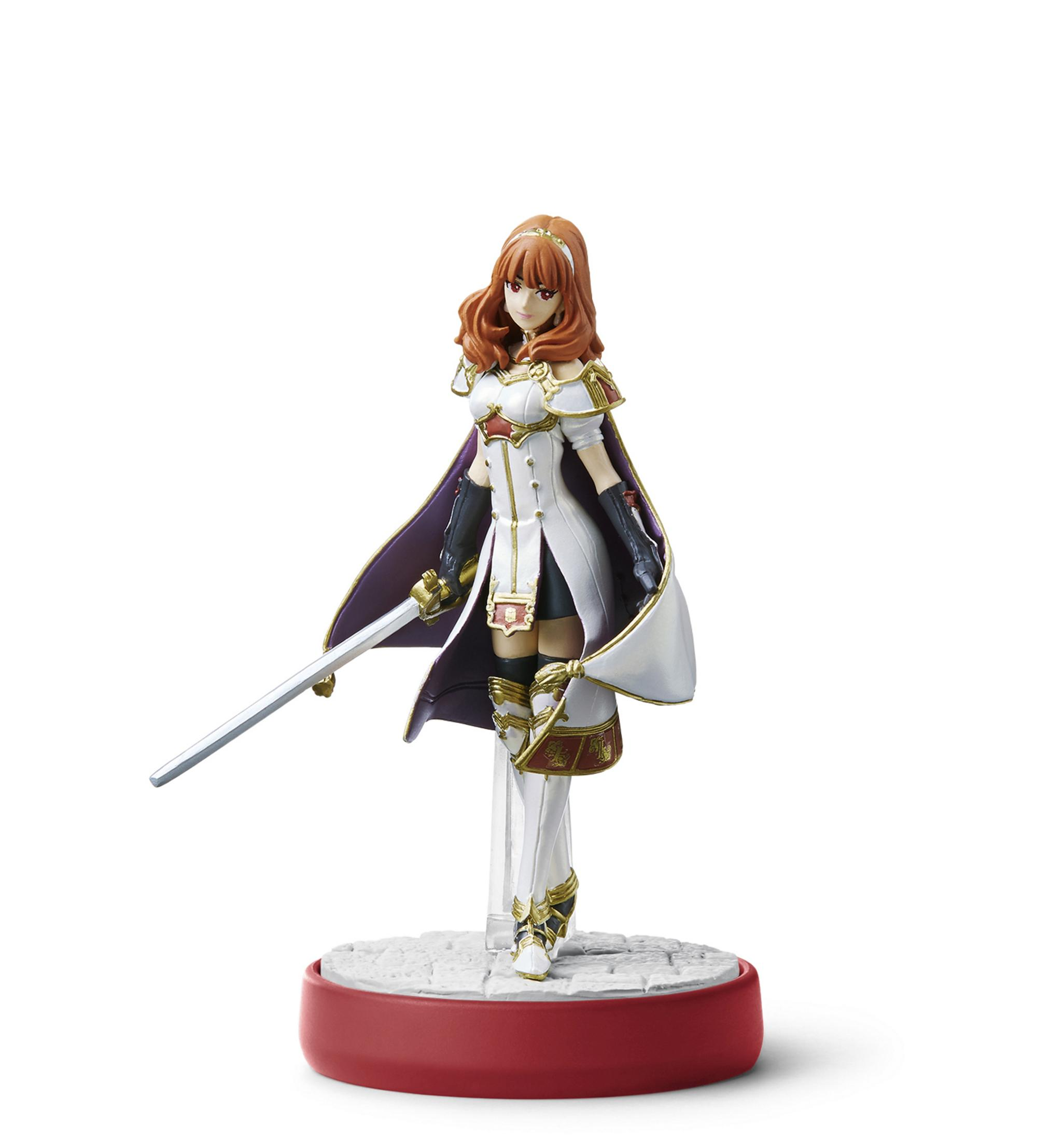 Una figura femenina con cabello rojo y espada viste armadura blanca y dorada.