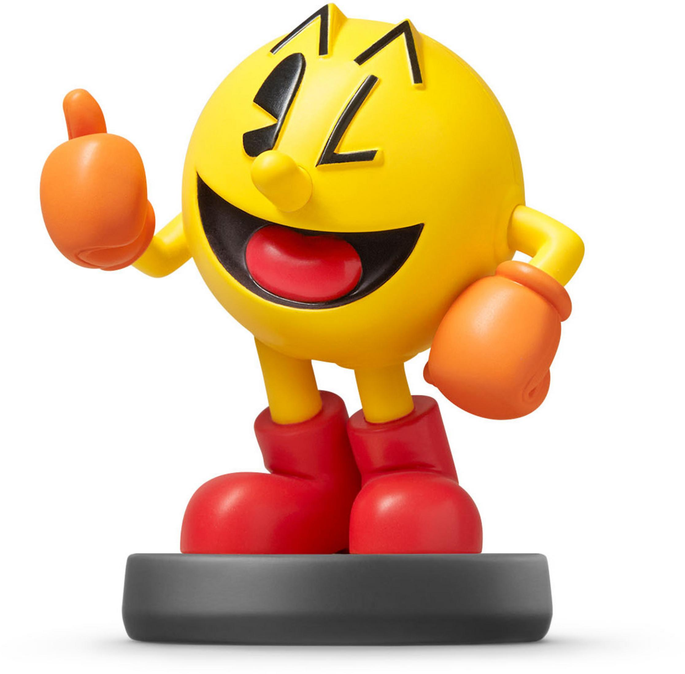 Figurine Pac-Man faisant un pouce levé, bottes rouges et gants orange.