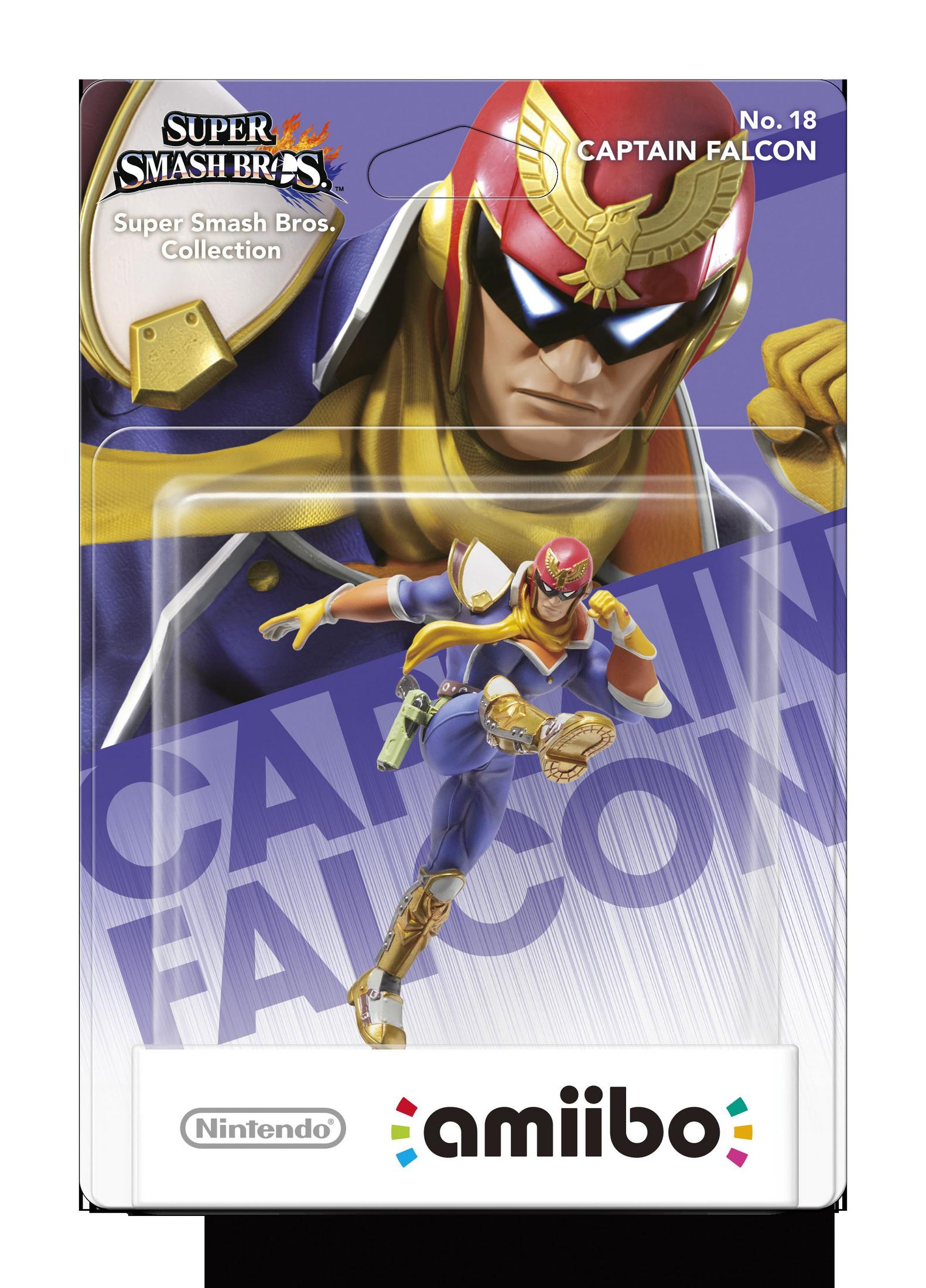 Emballage Amiibo Captain Falcon avec figurine. Collection Super Smash Bros.