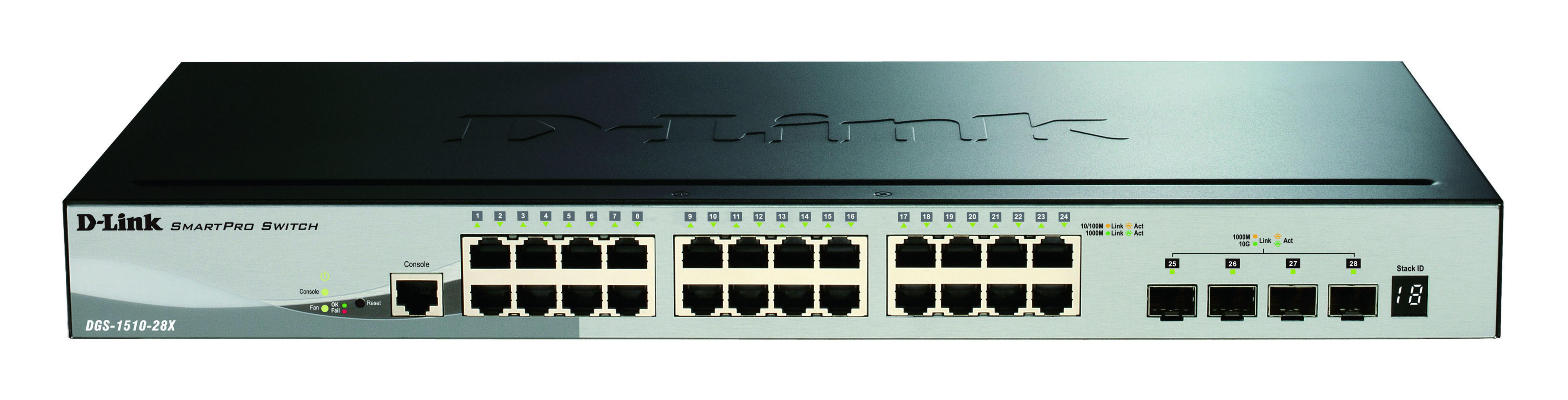 Switch D-Link SmartPro 28 porte, argento/nero, con porta console.