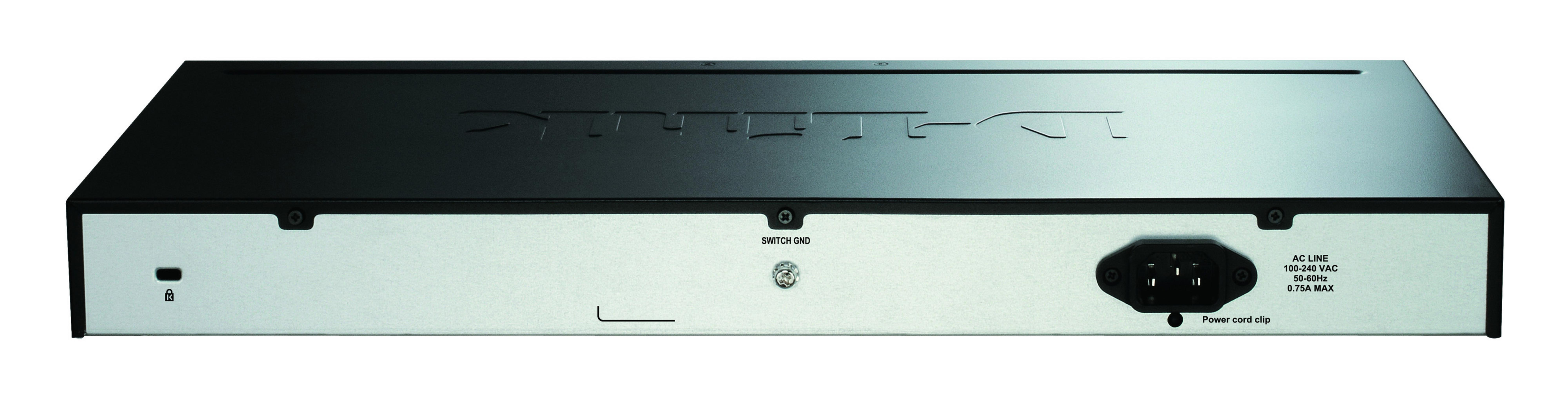 Retro di un dispositivo nero con cassa argentata e porte.