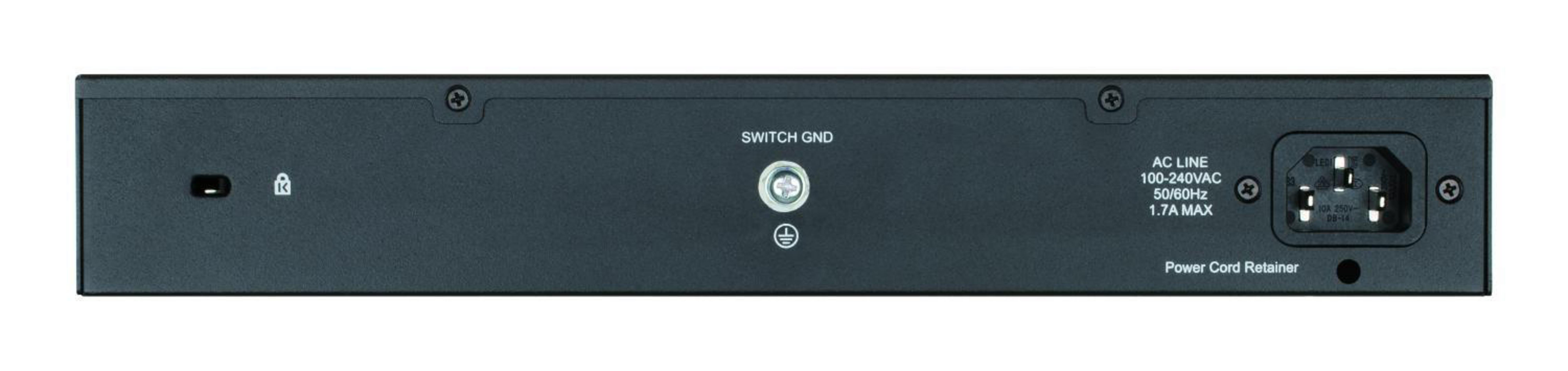 Retro di un dispositivo nero con connessioni di alimentazione e messa a terra.