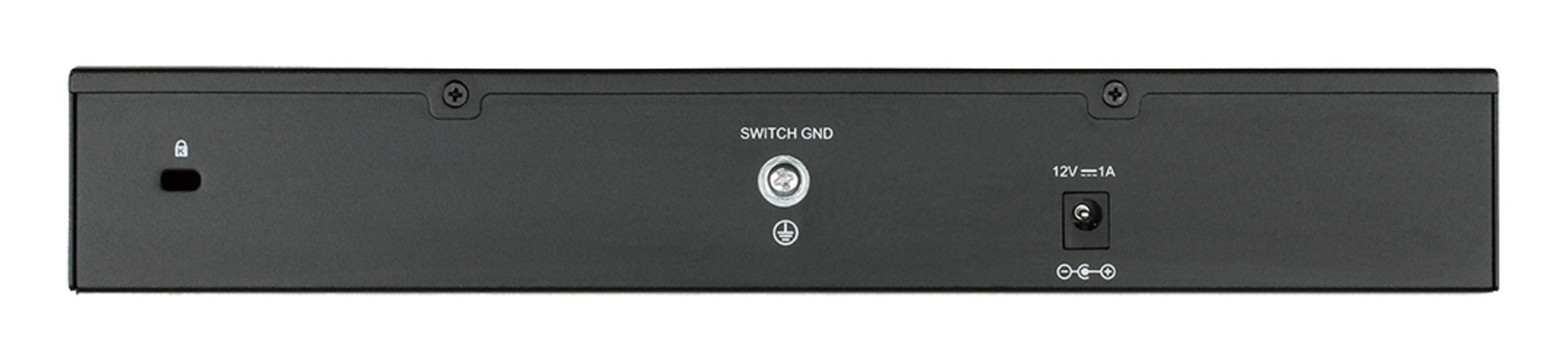 Dispositivo nero con porte: simbolo lucchetto, "SWITCH GND", jack CC 12V.