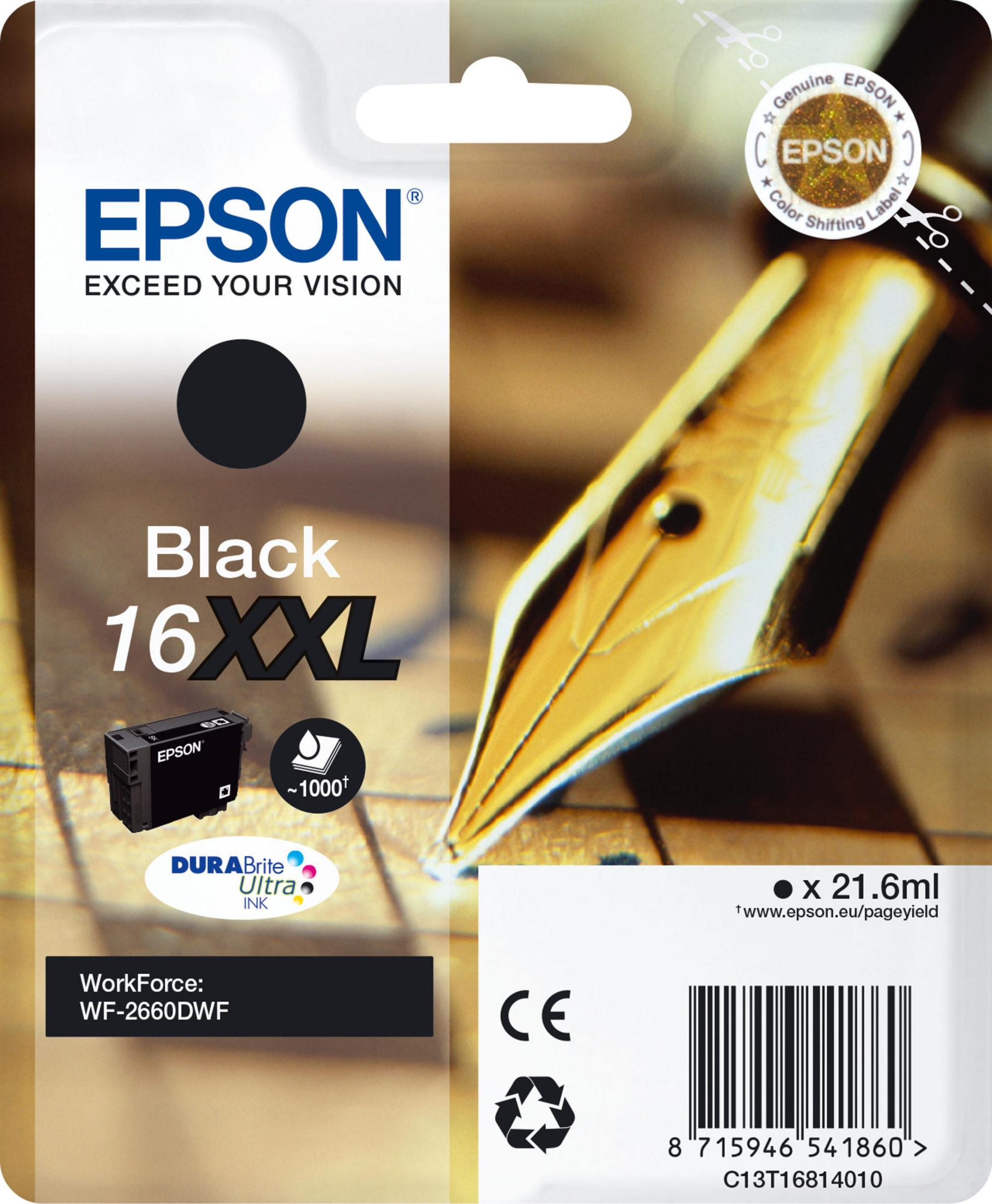 Cartuccia d'inchiostro Epson nera 16XXL per WorkForce WF-2660DWF con codice a barre.