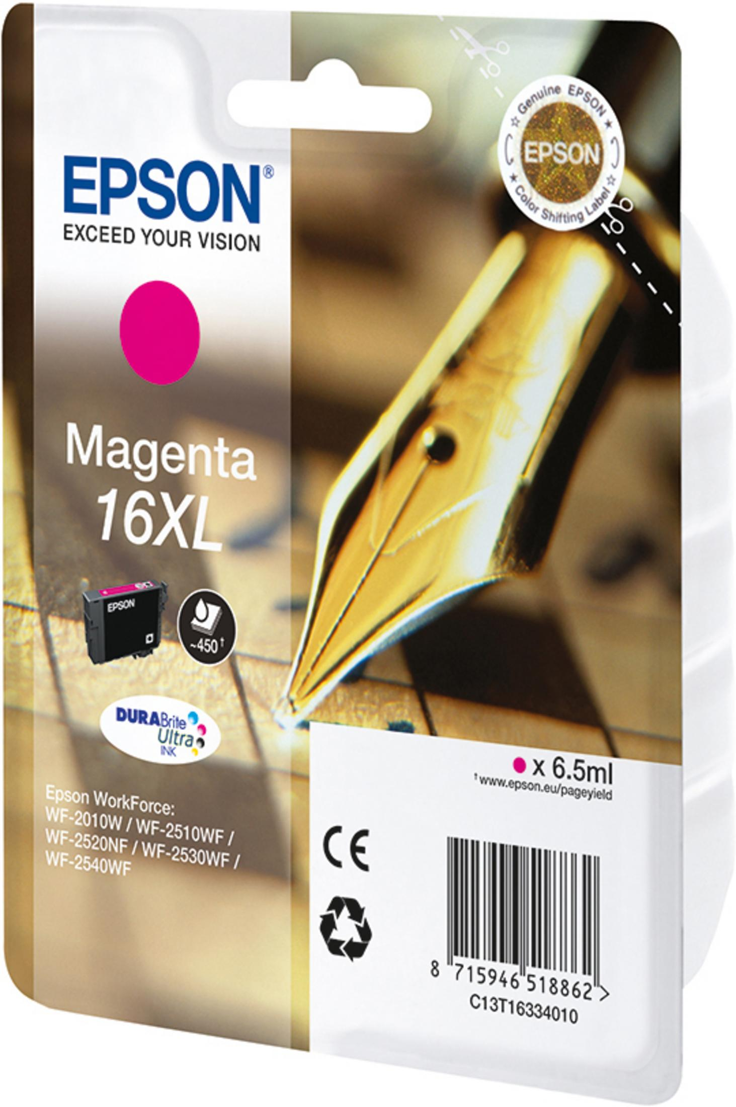 Cartuccia d'inchiostro Epson Magenta 16XL con resa di 6,5 ml.