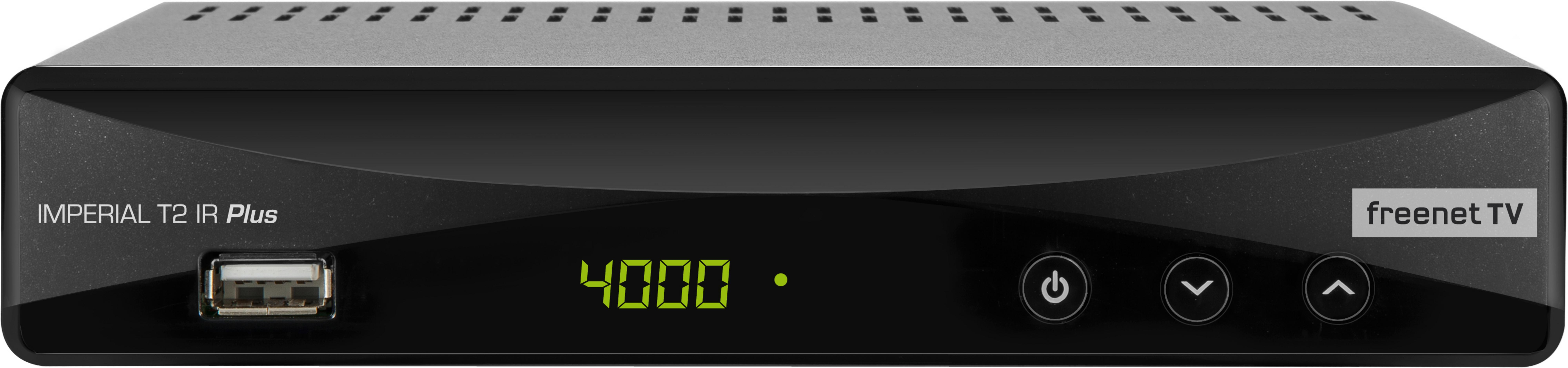 Ein schwarzer Receiver mit einem digitalen Display, das 4000 anzeigt.