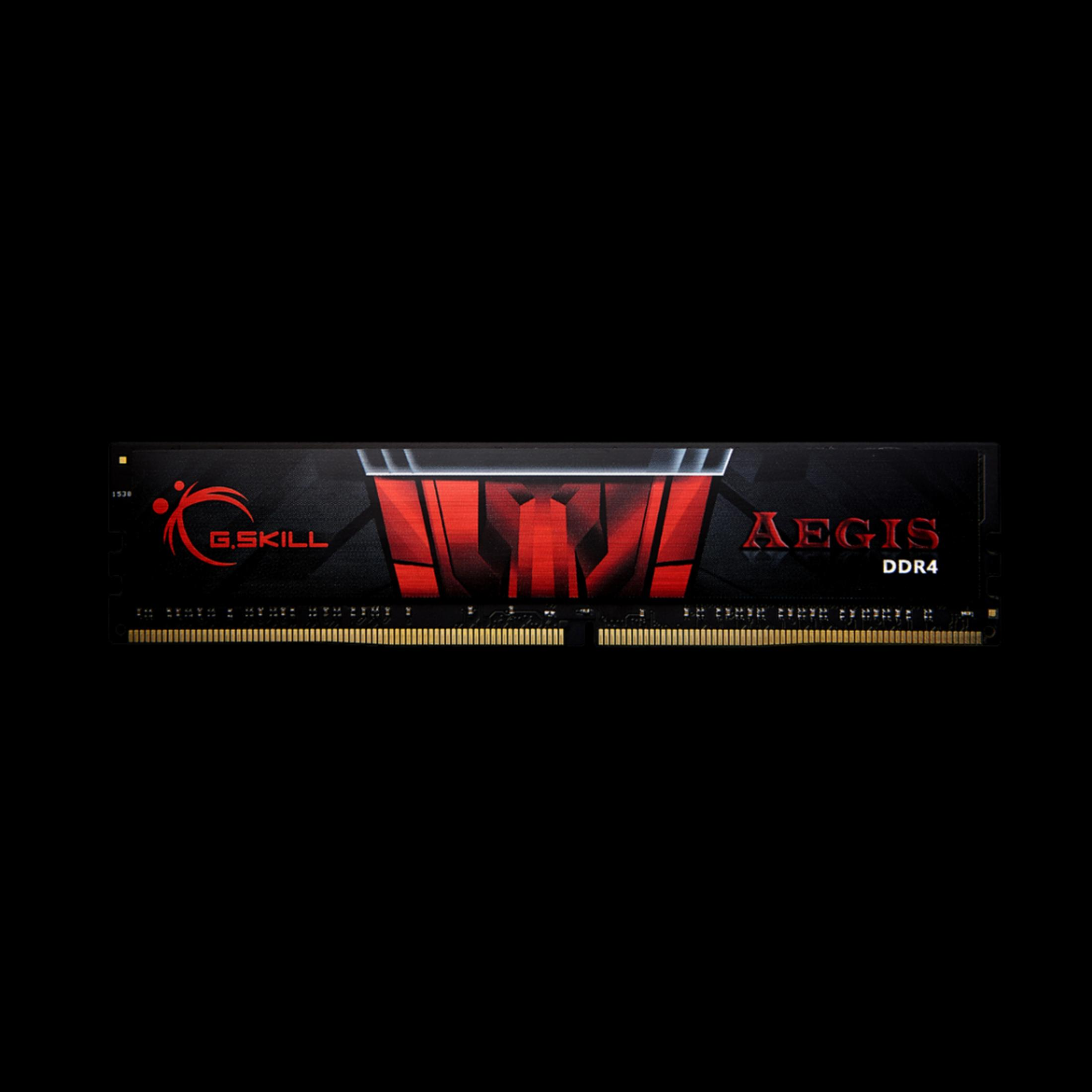 Modulo RAM G.SKILL AEGIS DDR4 con design rosso su sfondo nero.