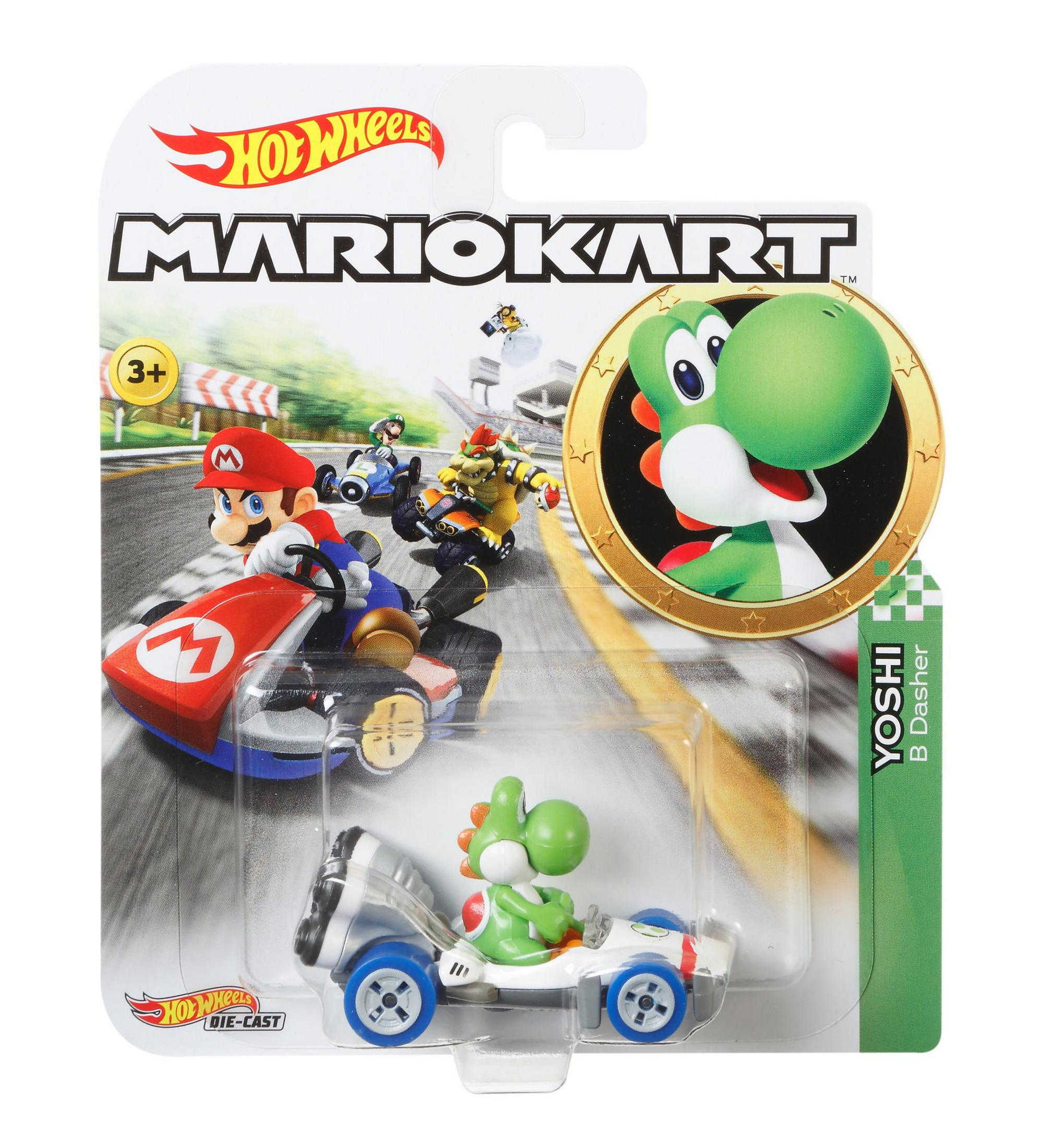 Hot Wheels Mario Kart Yoshi B Dasher Spielzeug in Verpackung.