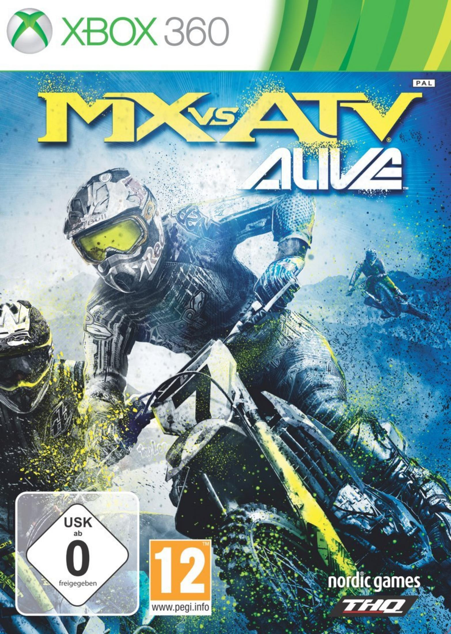 Motocross-Fahrer in Aktion auf Xbox 360. Schlamm spritzt.