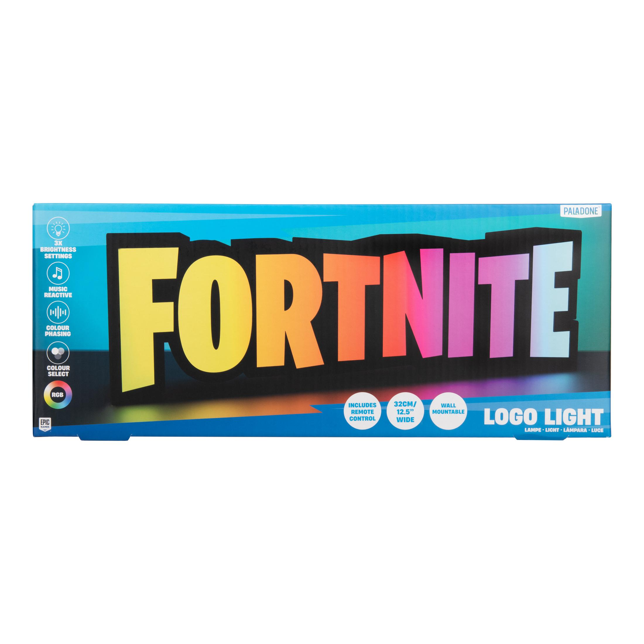 Luz de logo Fortnite con degradado, reactiva a la música, control remoto, 32cm ancho.
