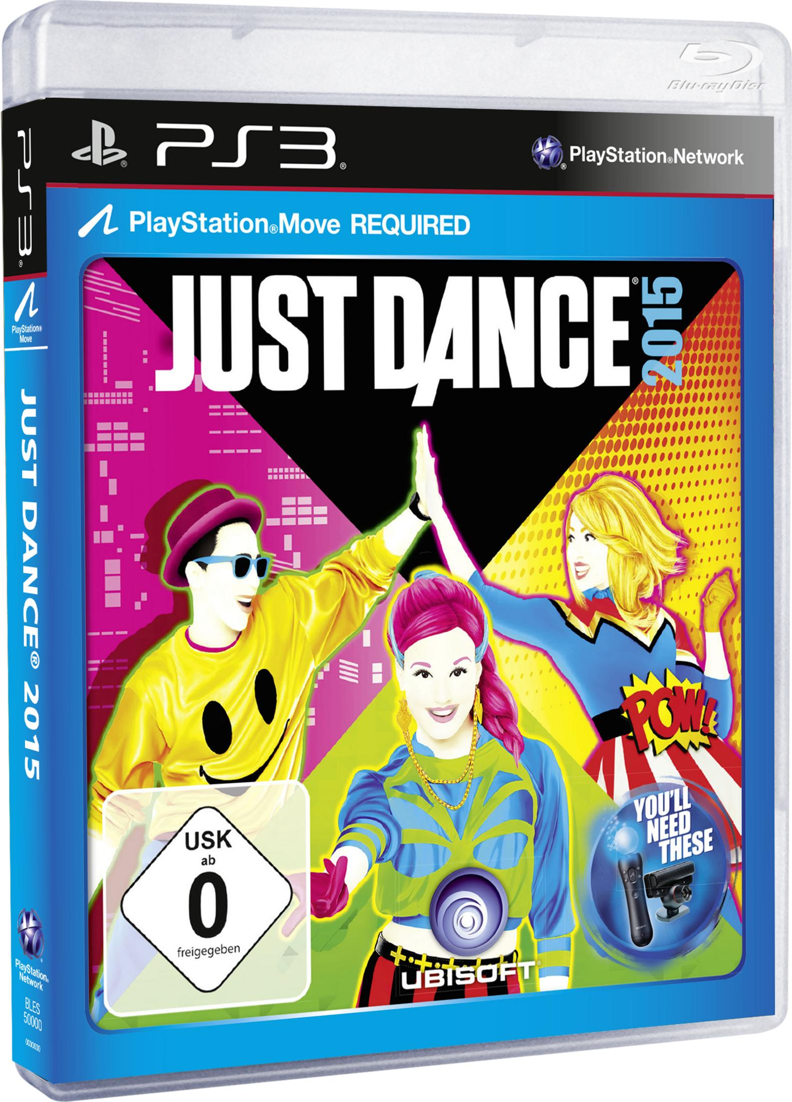Cover von Just Dance 2015 für PS3 mit tanzenden Personen und PS Move.