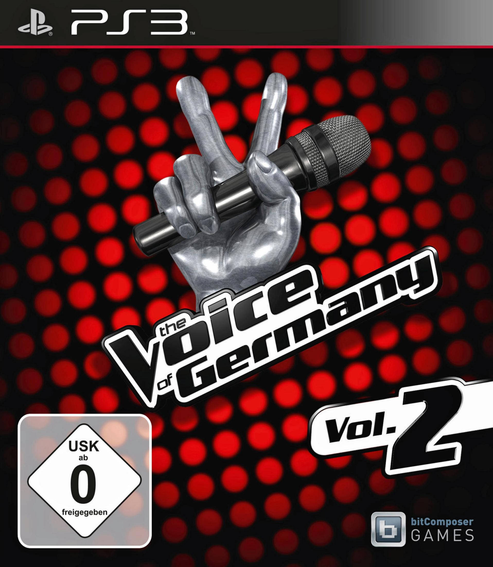 Playstation 3 Spielcover: "The Voice of Germany Vol. 2" mit Mikrofon und USK-Siegel.