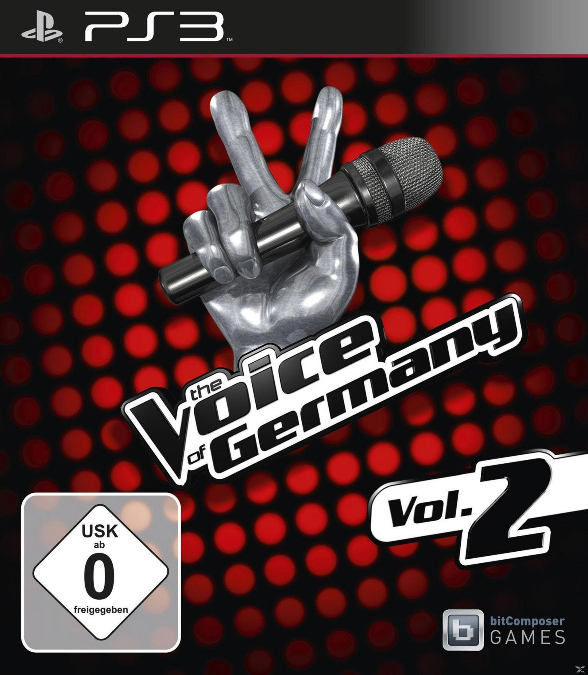 Cover von "The Voice of Germany Vol. 2" für PS3 mit Mikrofon und USK 0 Siegel.