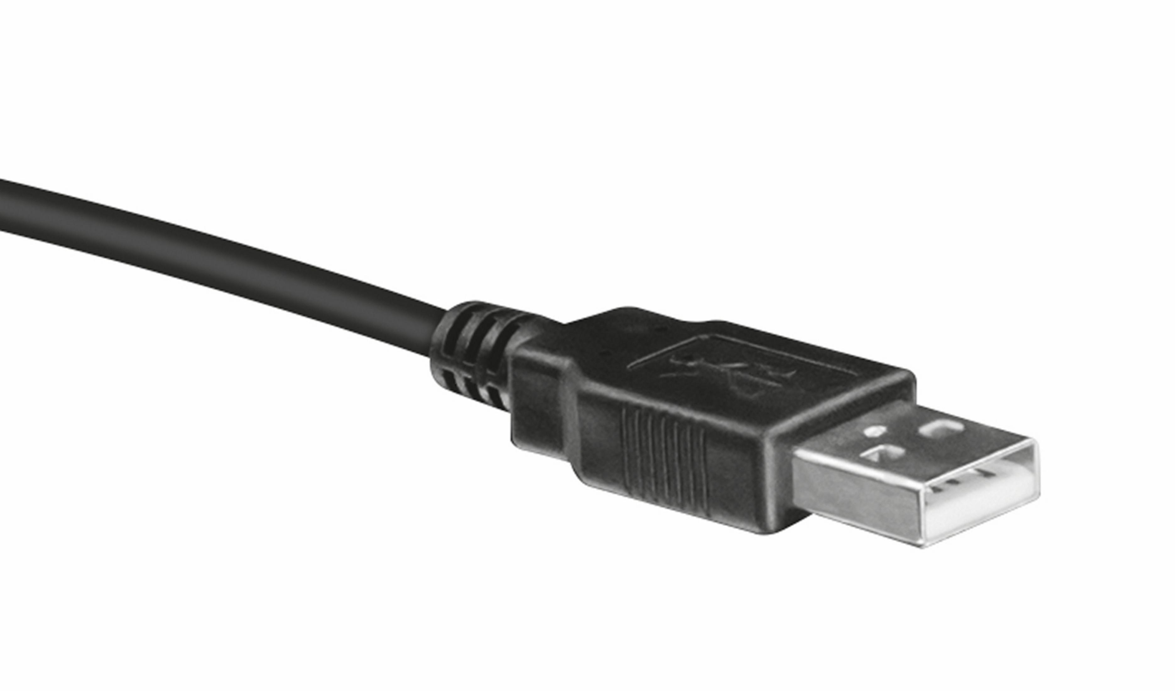 Gümüş konektörlü siyah USB kablosu, beyaz arka plan üzerinde.