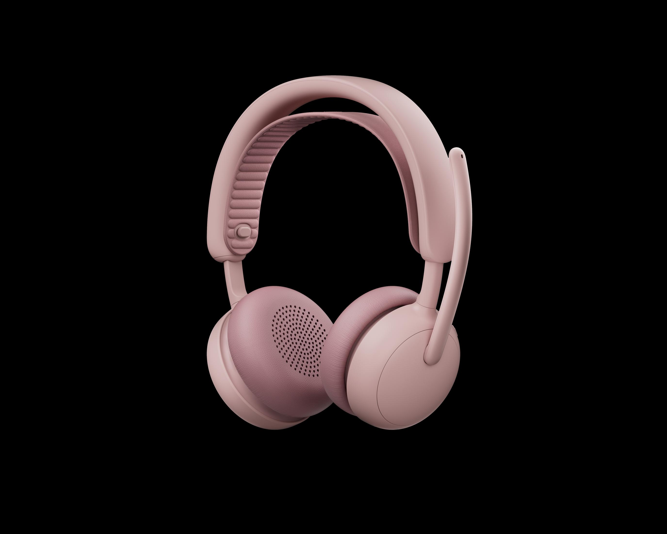 Cuffie rosa con archetto imbottito e padiglioni auricolari.