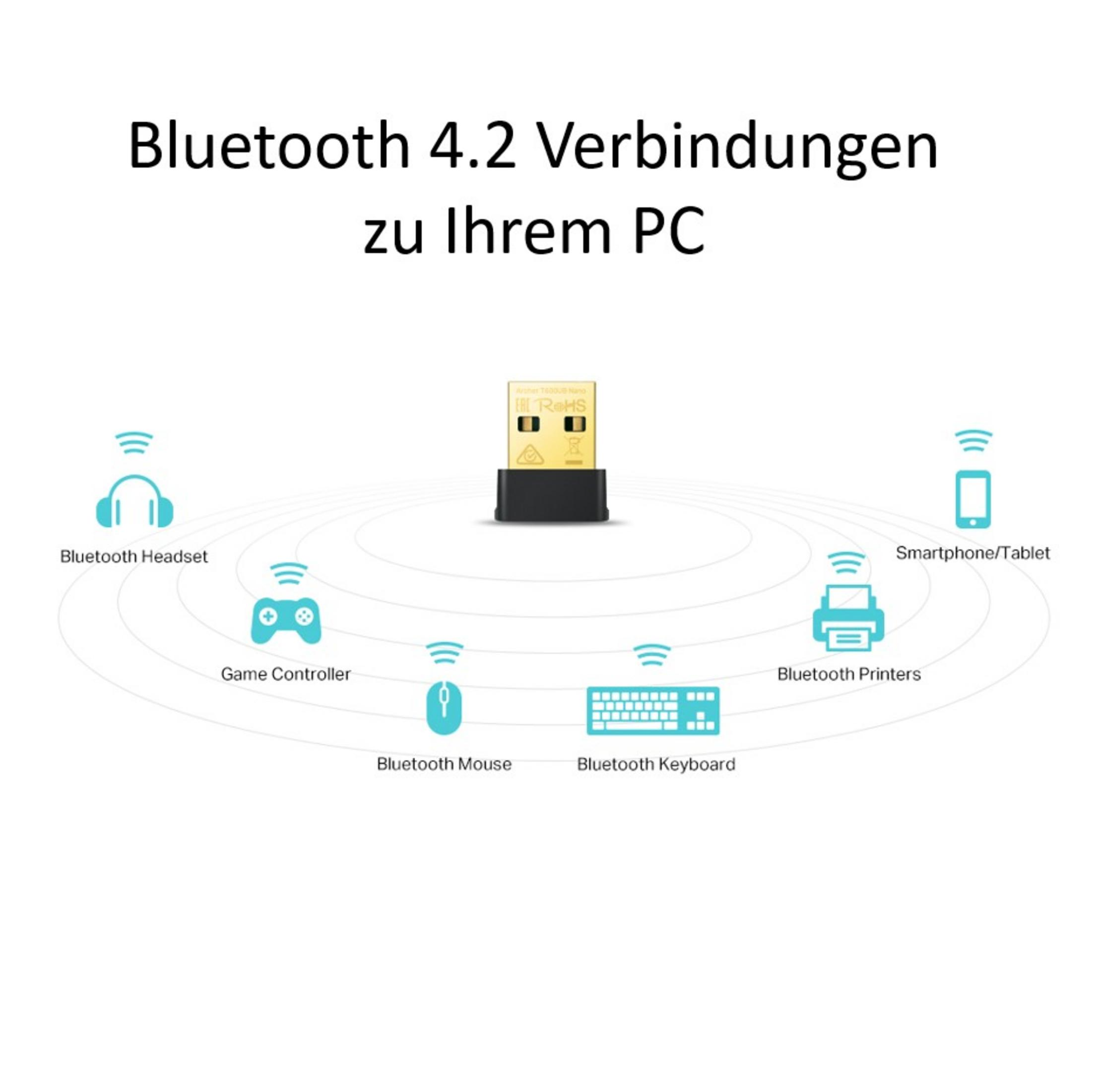 Illustration von Bluetooth-Geräten, die mit einem PC verbunden sind.