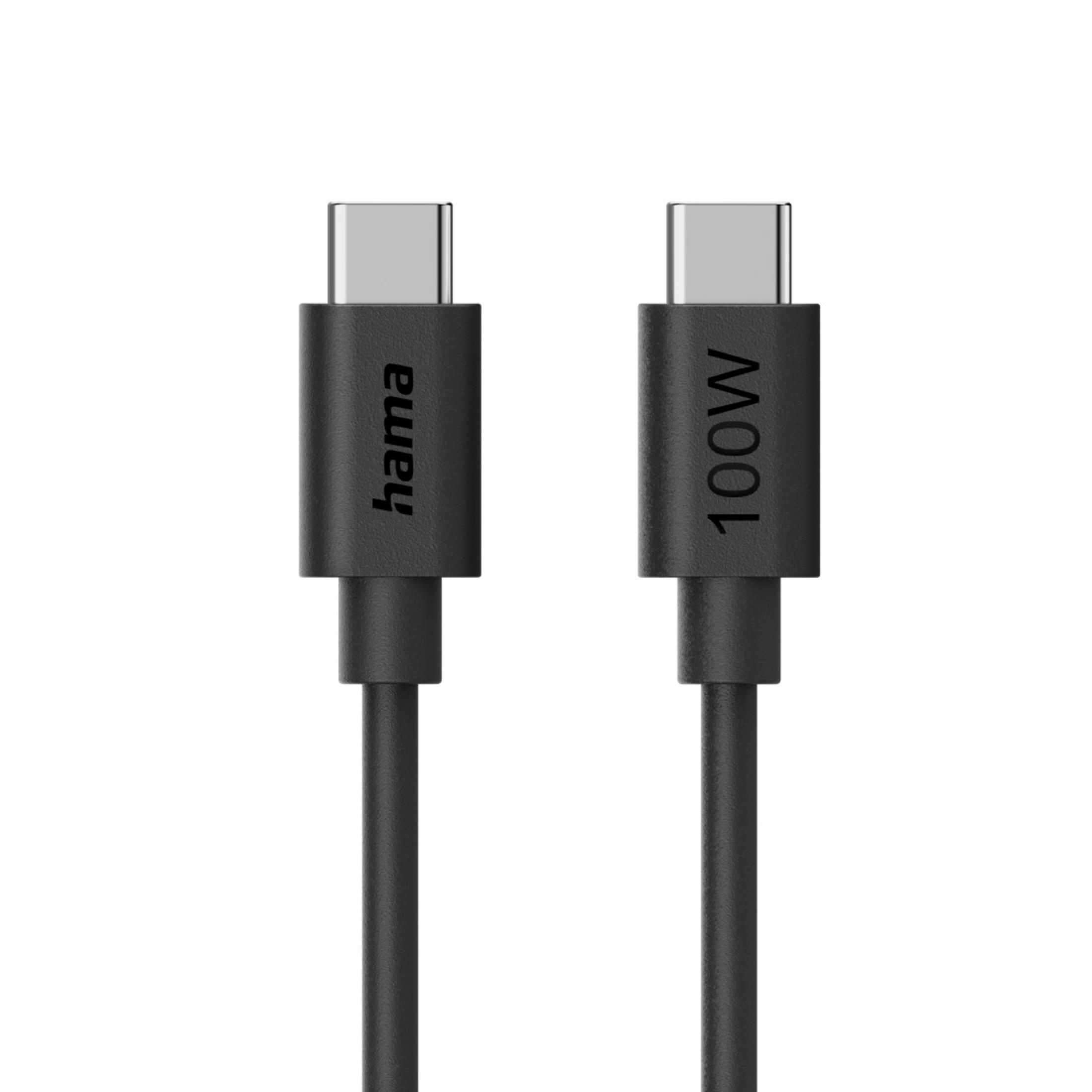 Due cavi USB-C neri con logo Hama e marcatura 100W.