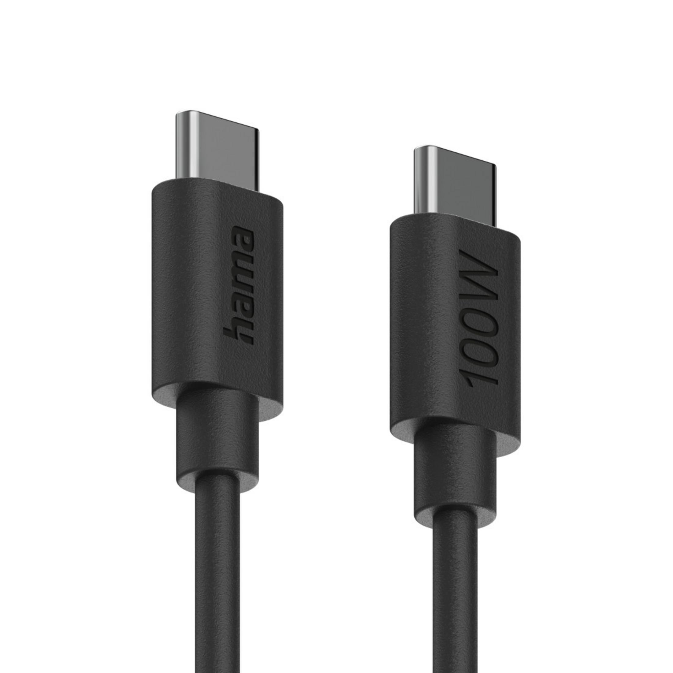 Due cavi USB-C neri. Uno etichettato "hama", l'altro "100W".