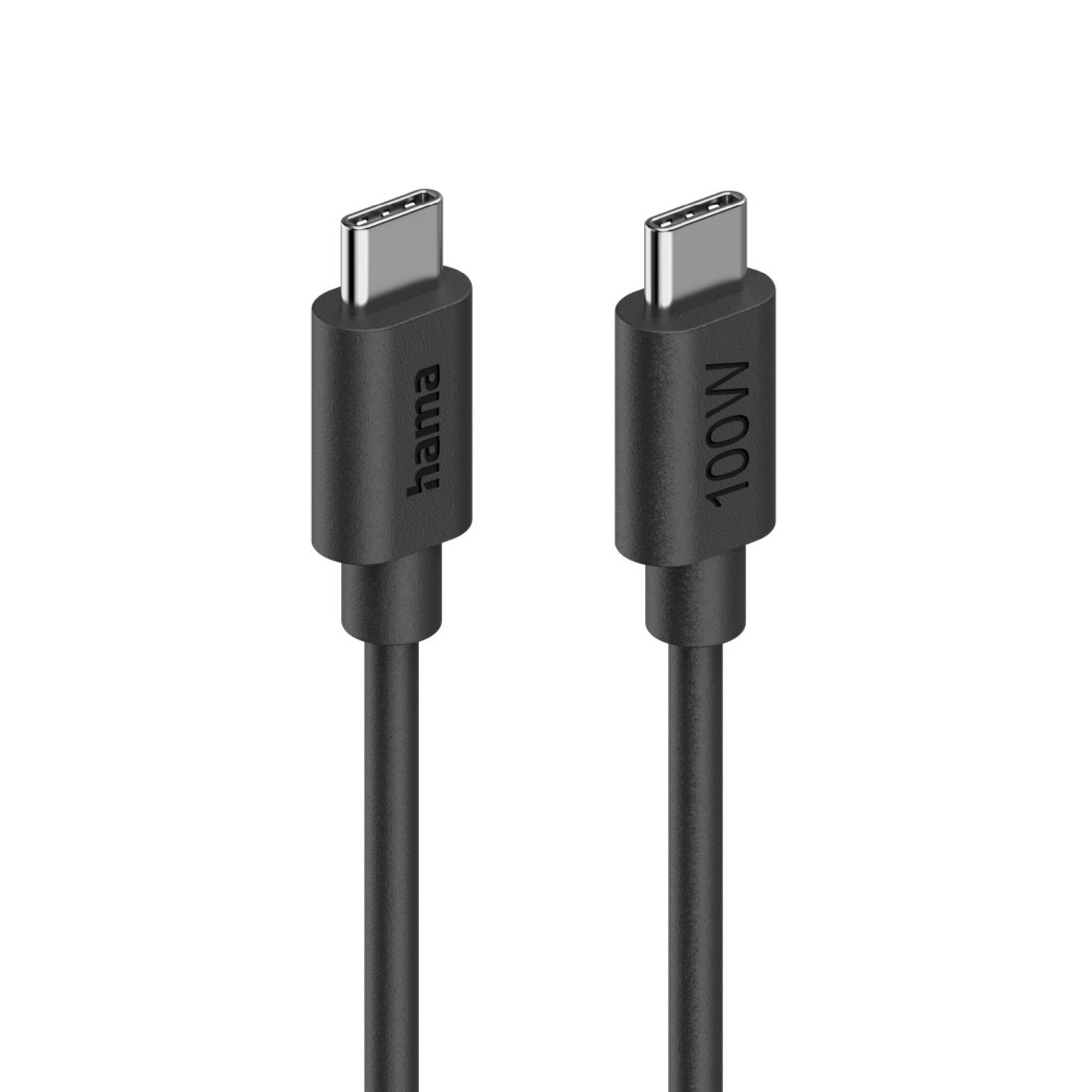 Due cavi USB-C neri con connettori argentati, uno con 'hama', l'altro con '100W'.