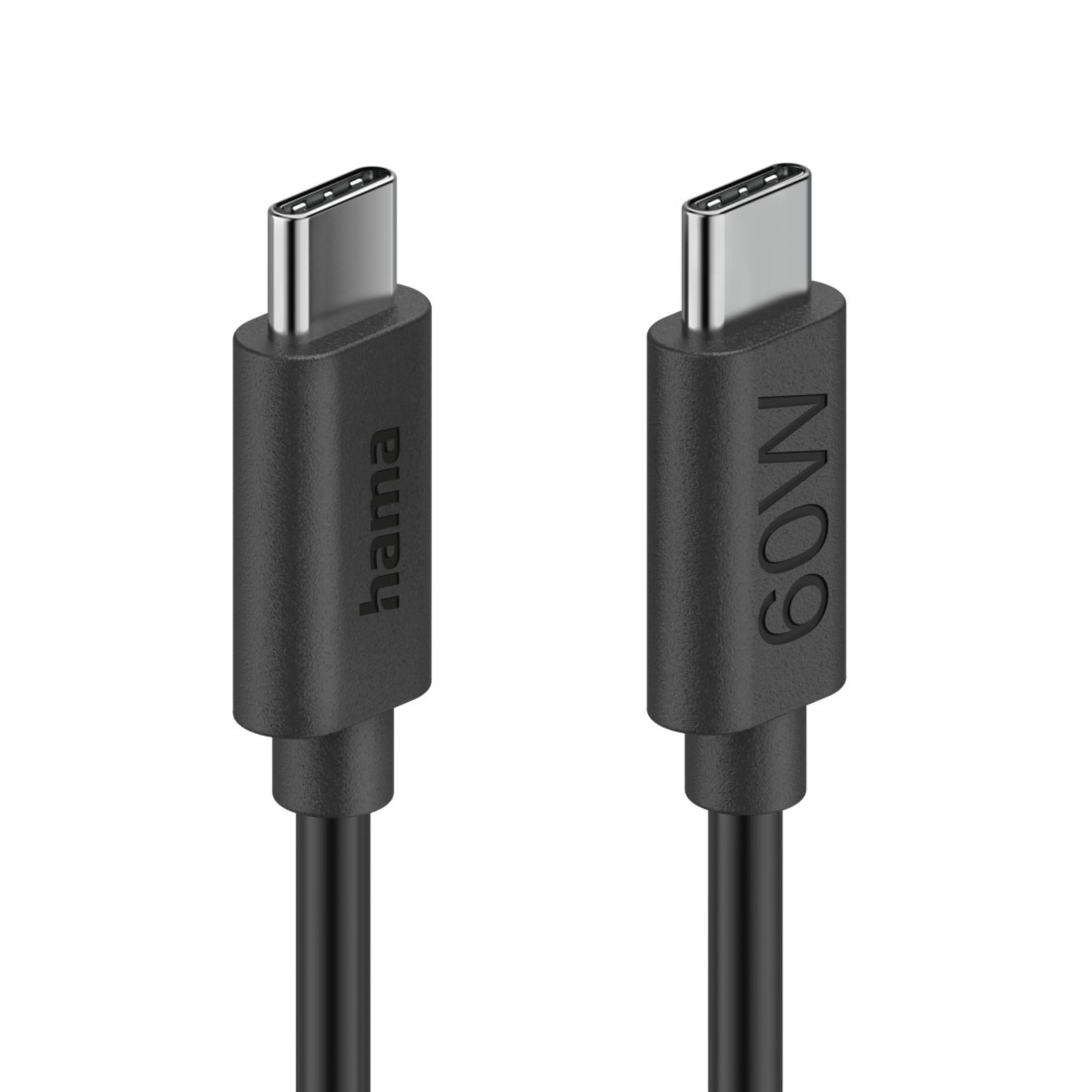 Due cavi USB-C neri con connettori, uno con etichetta "hama", l'altro "60W".