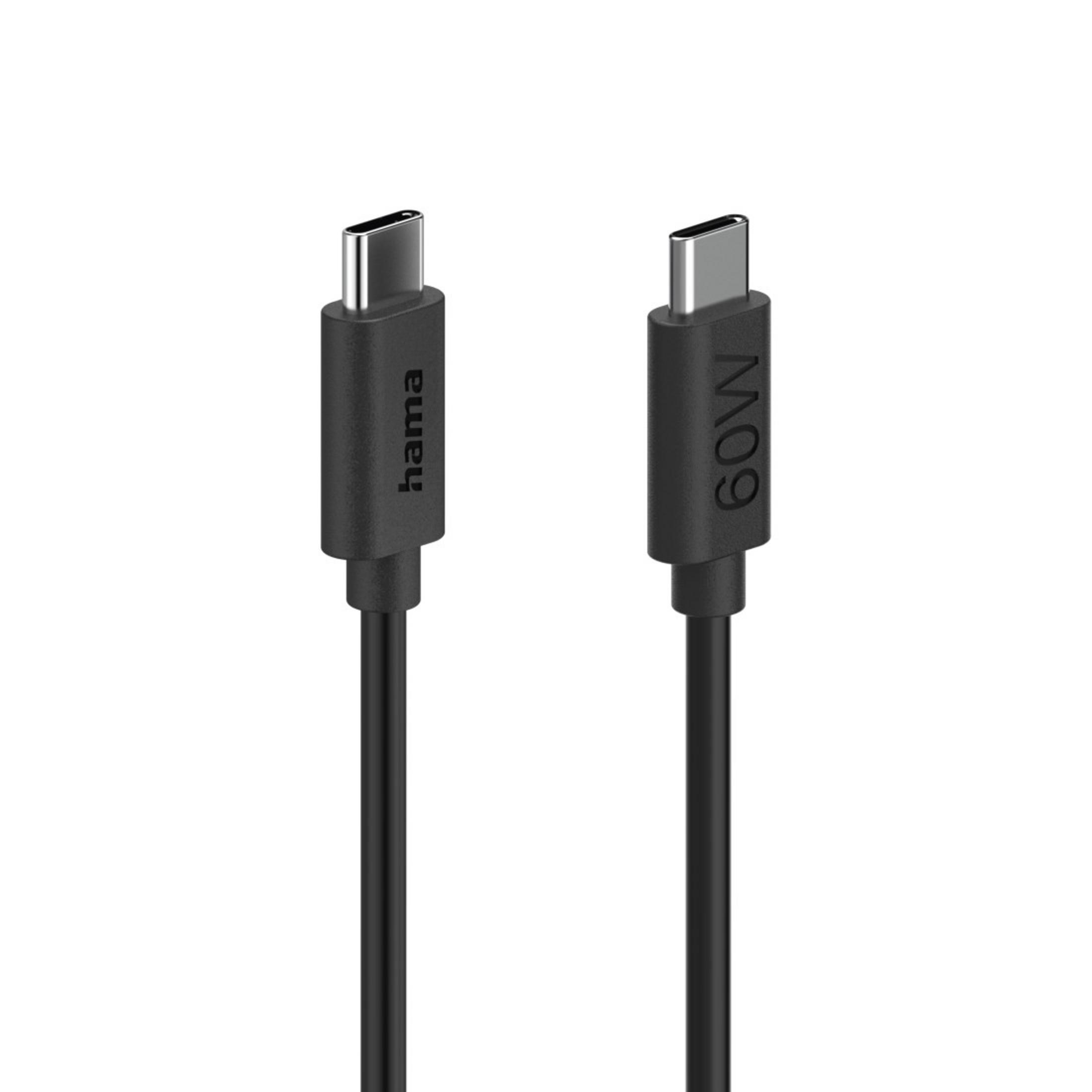 Due cavi USB-C neri con connettori argentati, uno con etic
