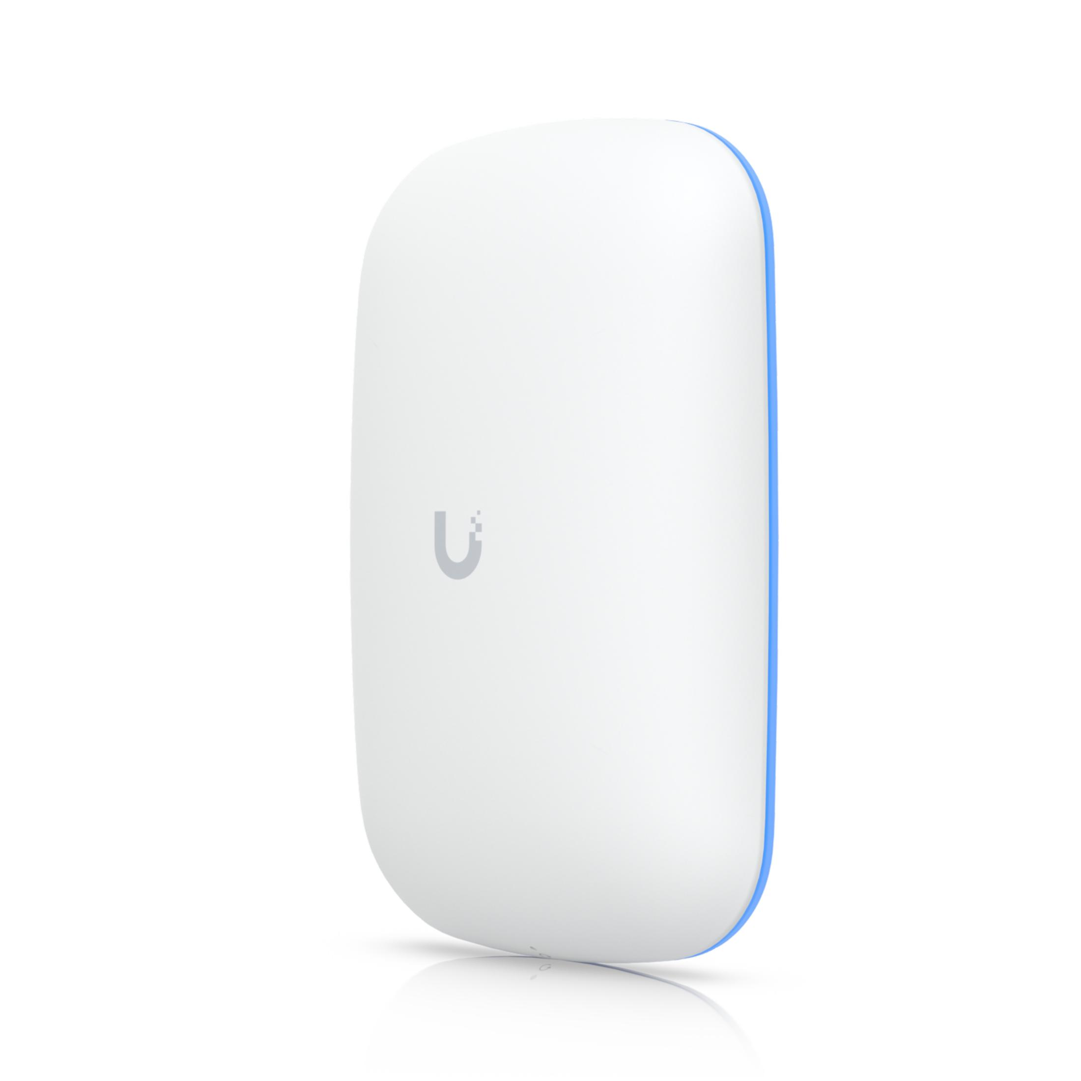 A white device with a blue edge and a gray U logo is shown on a white background.