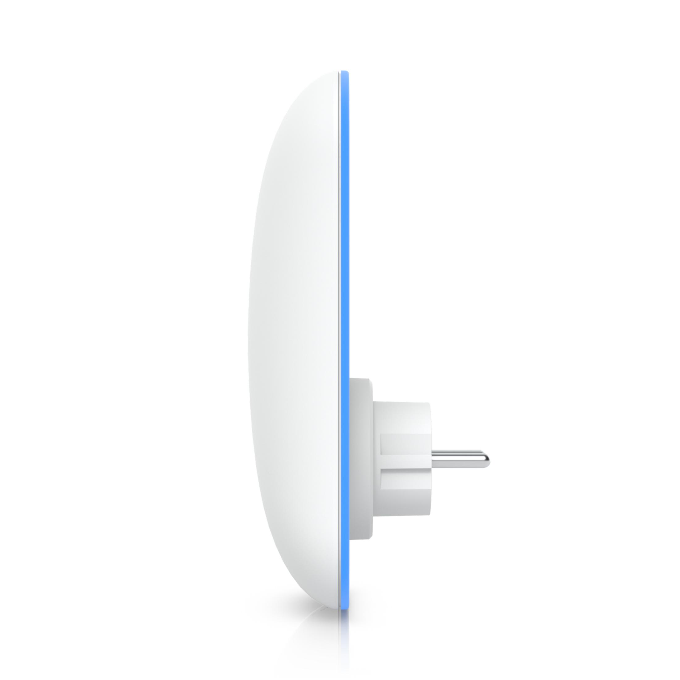 A white plug with a blue edge and a power connector.