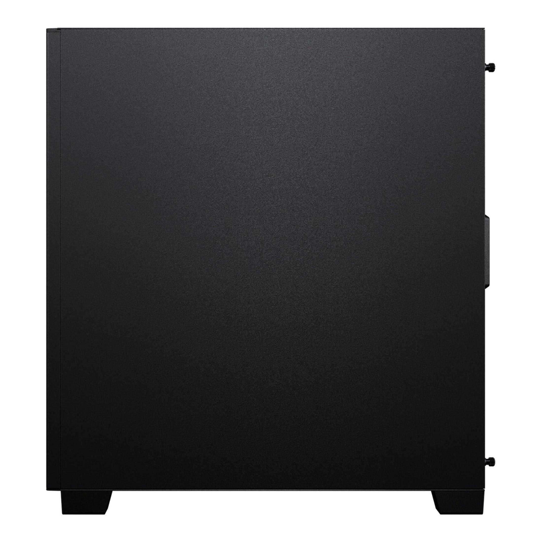 Case del computer nero di lato con maniglia e piedini.