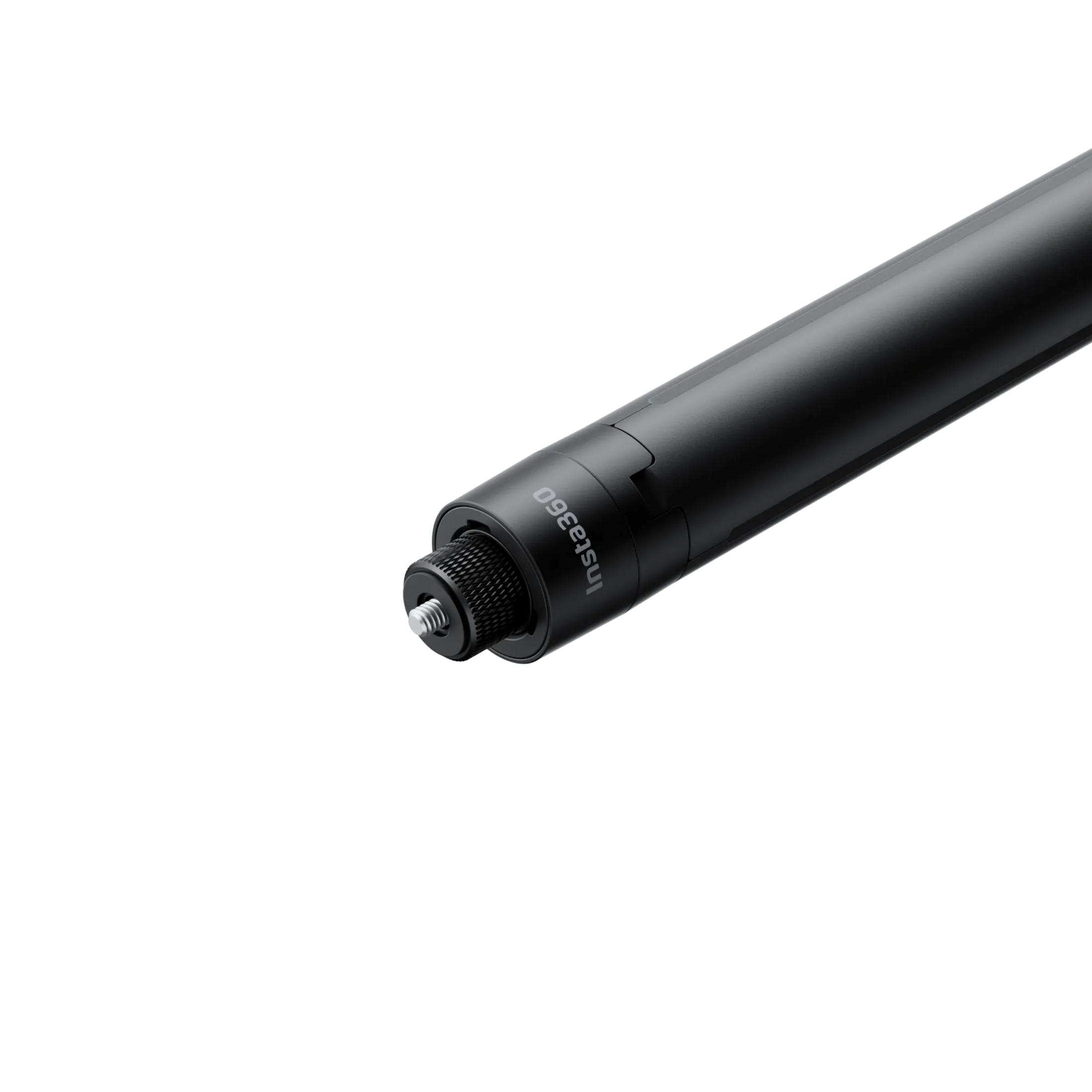 A black stick with a threaded connector and the logo "insta360".