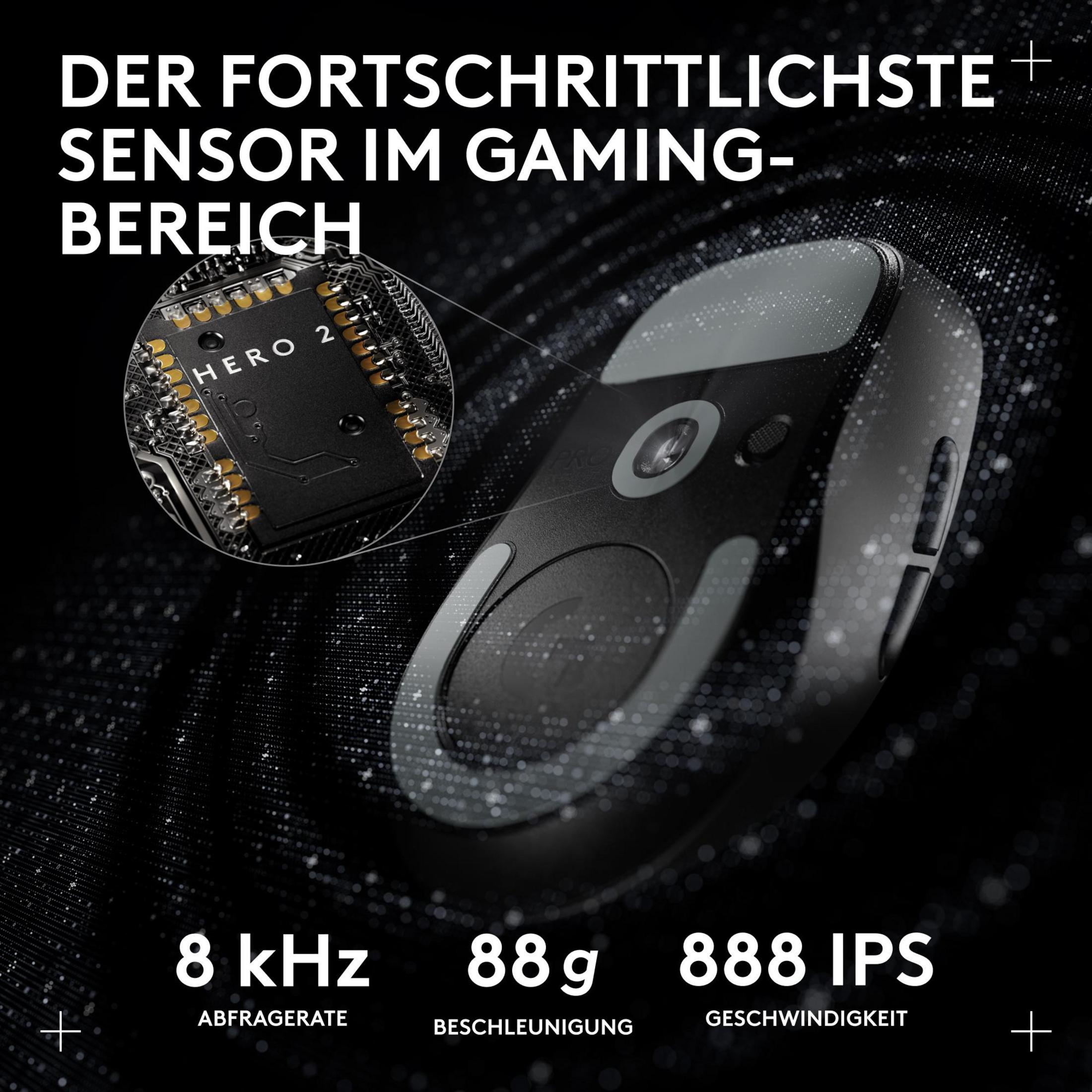 Mouse da gaming con sensore e specifiche evidenziate.