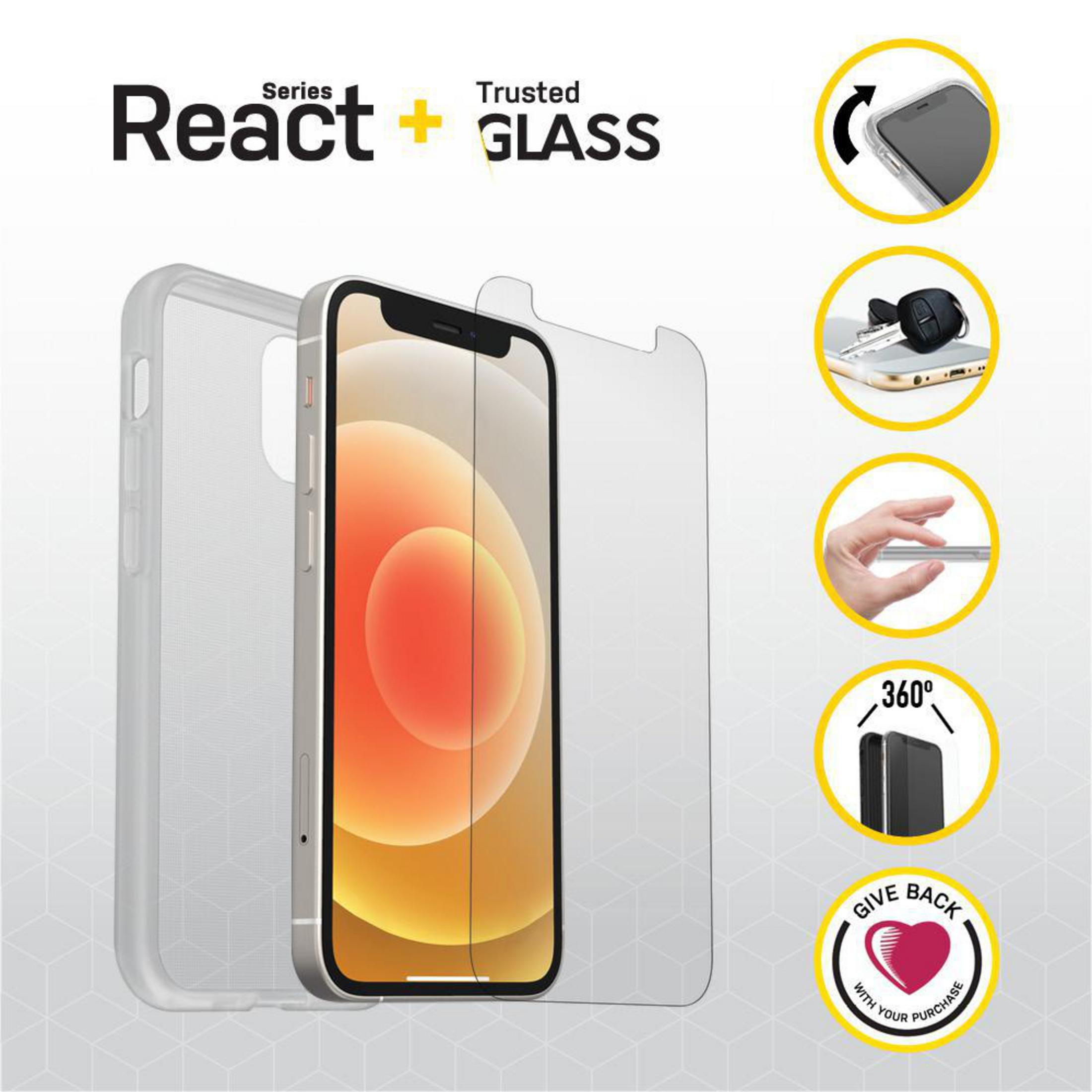 Una funda transparente y protector de pantalla para un iPhone.