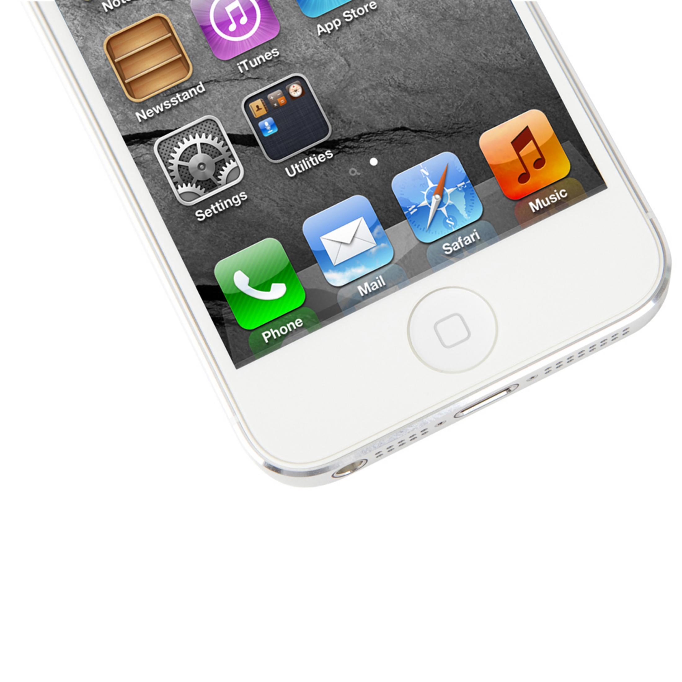 Primo piano di un iPhone bianco che visualizza varie icone di app sul suo schermo.