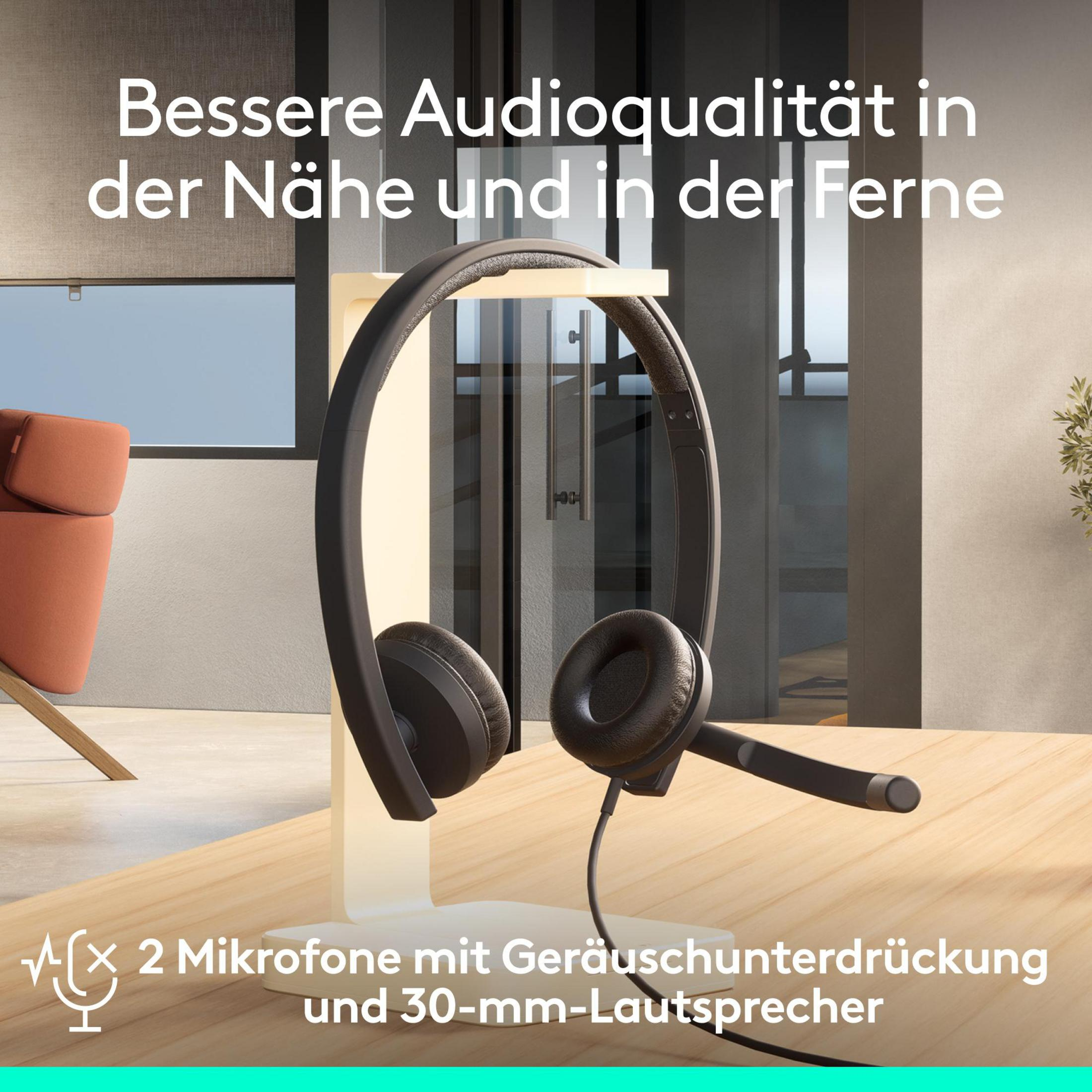 Headphones with a microphone on a stand. 2 microphones, noise cancellation.