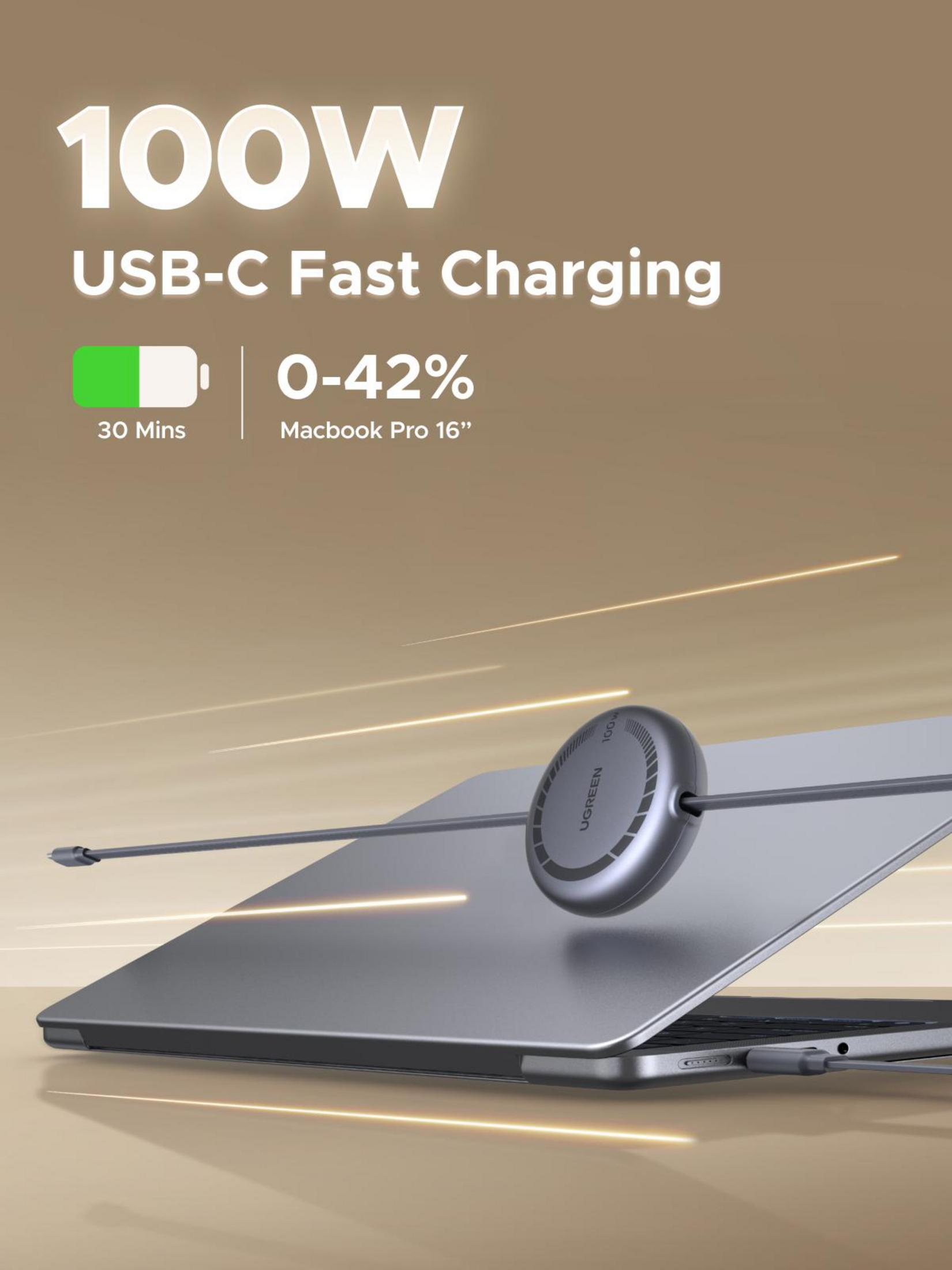 Un laptop si carica velocemente tramite USB-C da 100W.