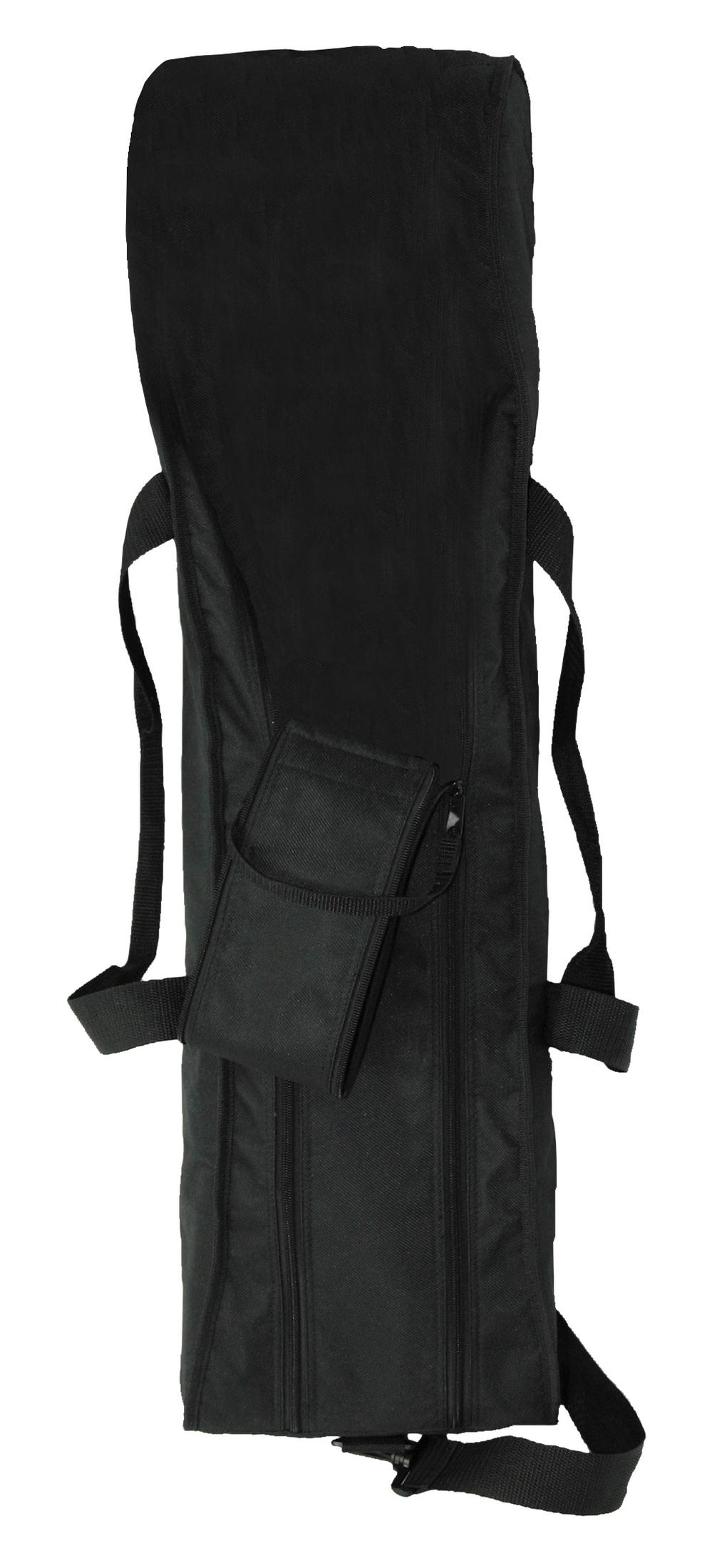 Schwarze Tasche mit Tragegriffen und Reißverschlüssen.