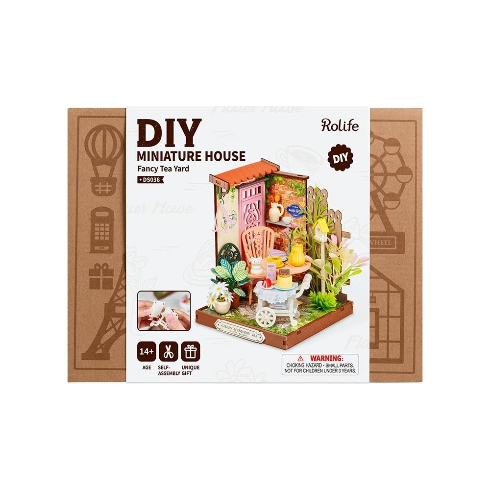 DIY Minyatür Ev Fancy Tea Yard mobilya ve bitki seti.