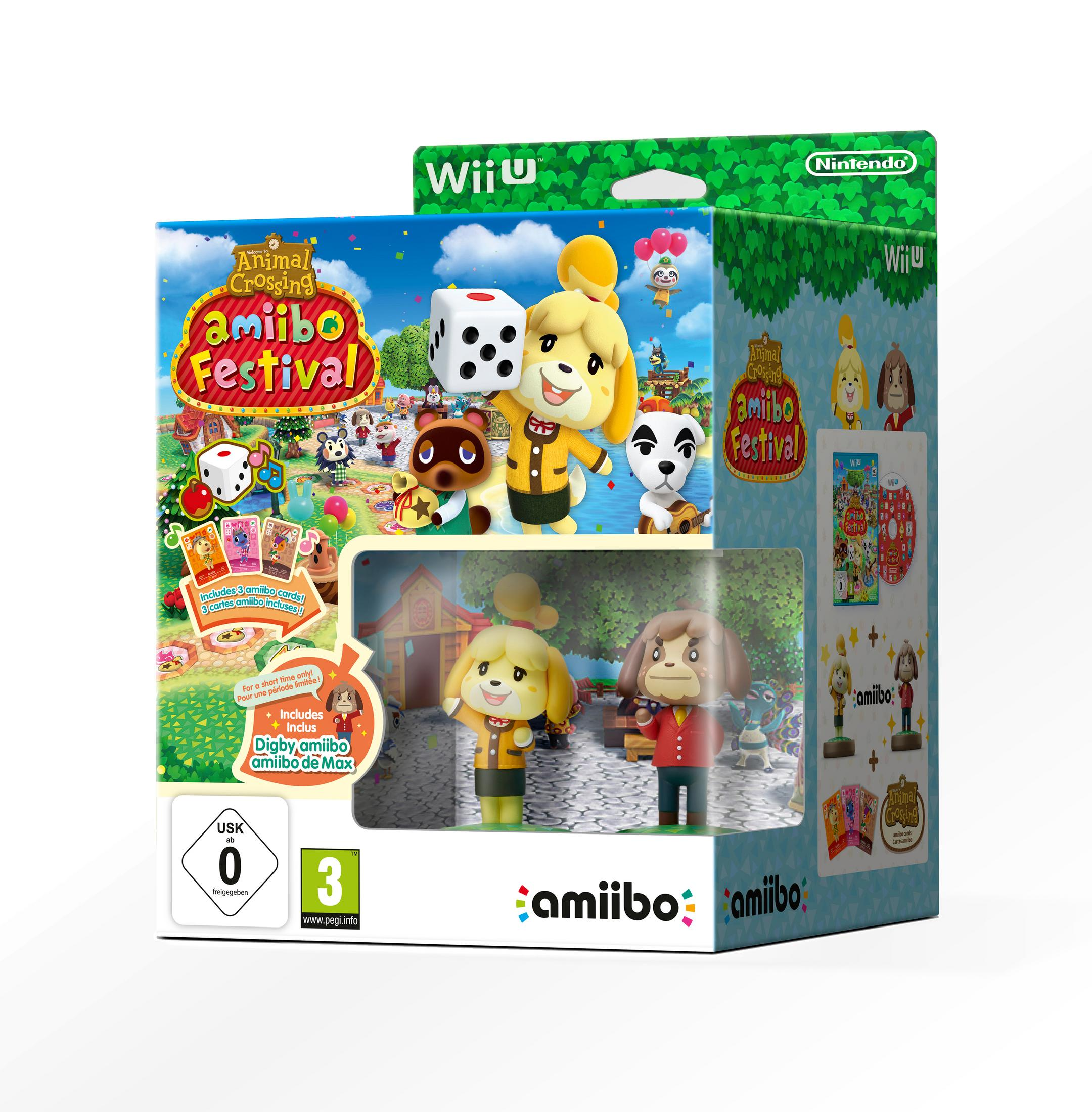Confezione di Animal Crossing: Amiibo Festival per Wii U con figure e carte.