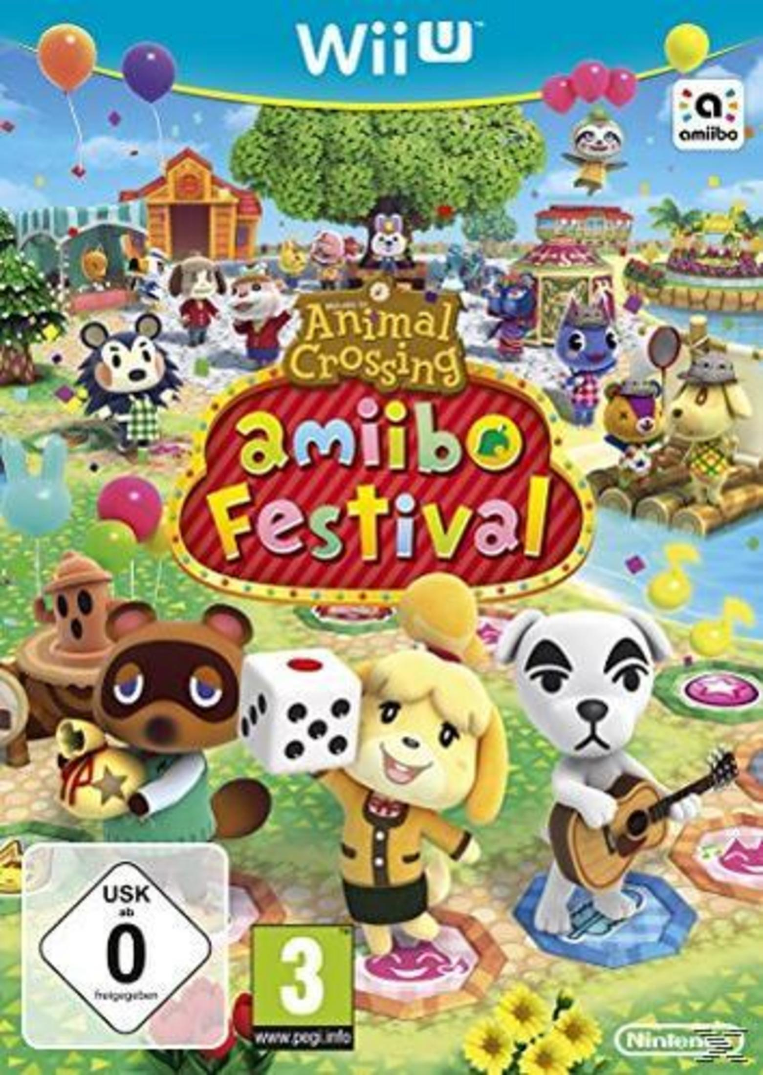 La copertina del gioco Wii U "Animal Crossing: Amiibo Festival" presenta personaggi.