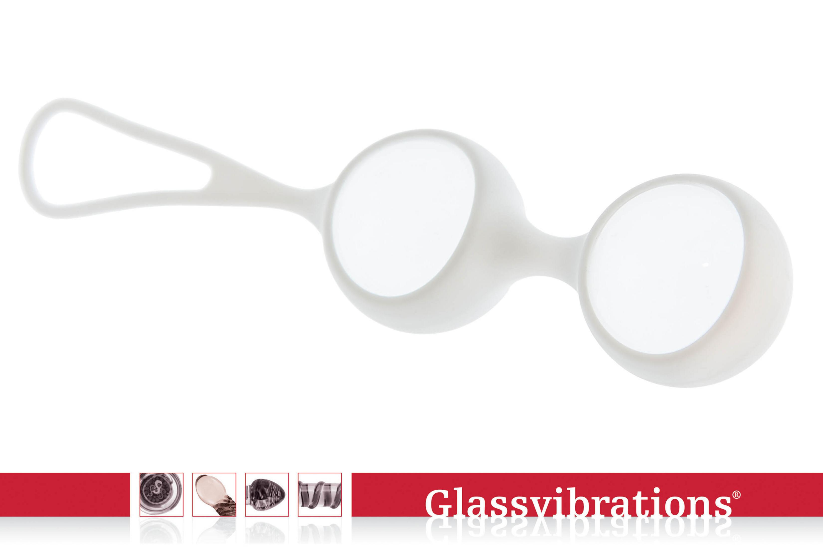 Ein weißer, kugelförmiger Vibrator mit einem Schlaufen-Griff.