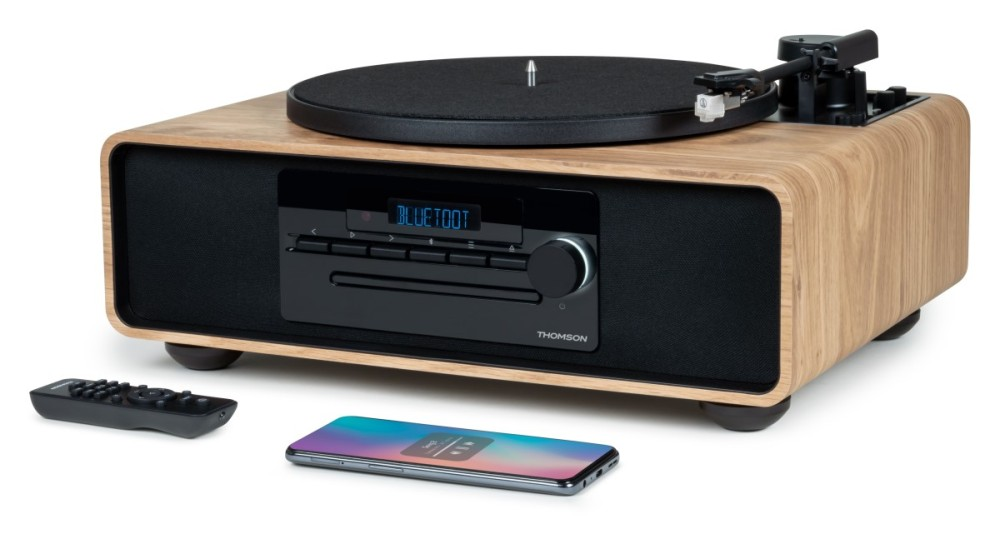 Gramofon z odtwarzaczem CD, Bluetooth i pilotem ze smartfonem.