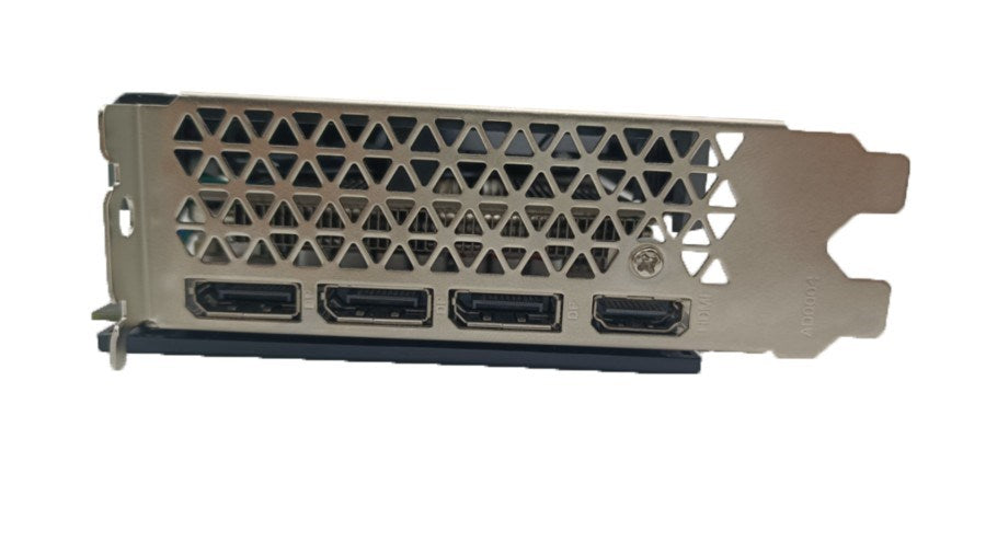 Tylny panel karty graficznej z 3 portami DisplayPort i 1 portem HDMI.