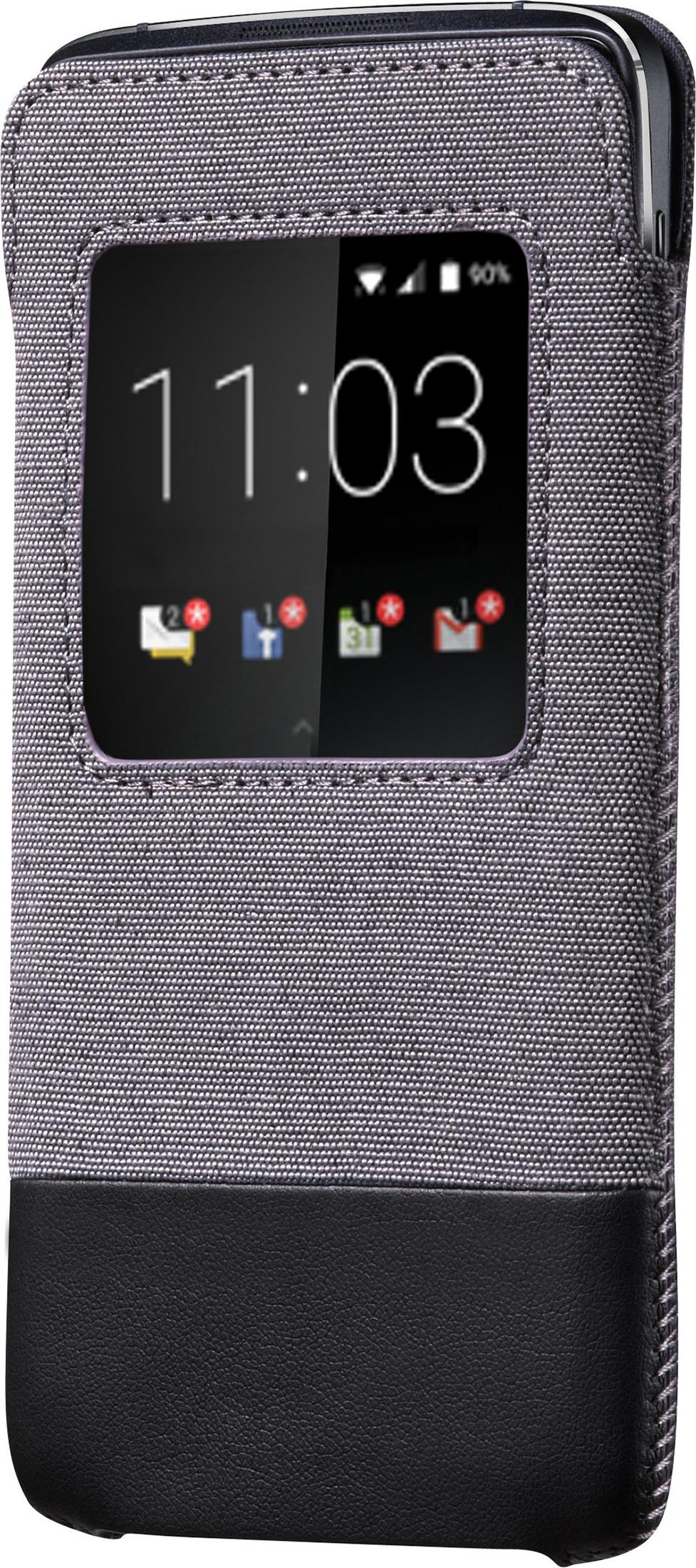 Graues Handycover mit offenem Fenster zeigt 11:03 Uhr und App-Symbole.