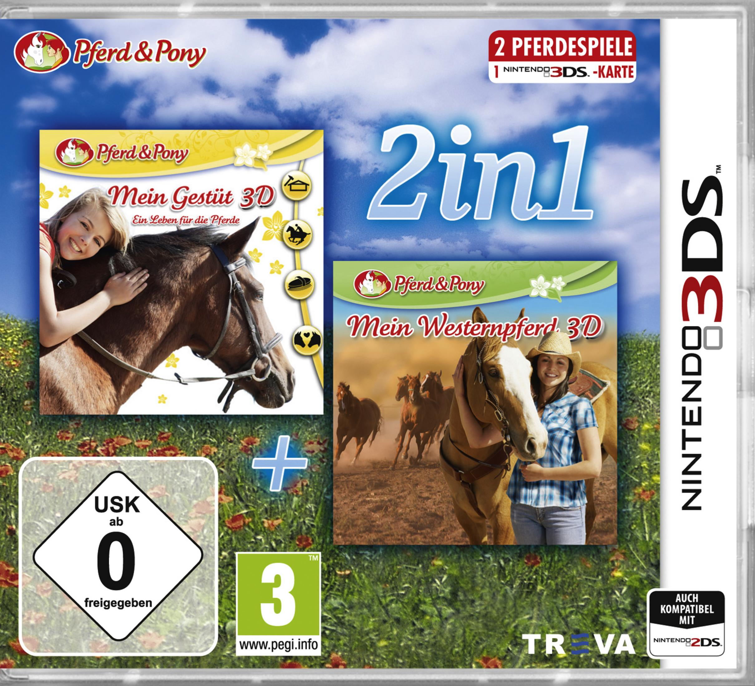 Gioco Nintendo 3DS "Pferd & Pony 2in1" con due titoli e bollini USK/PEGI.