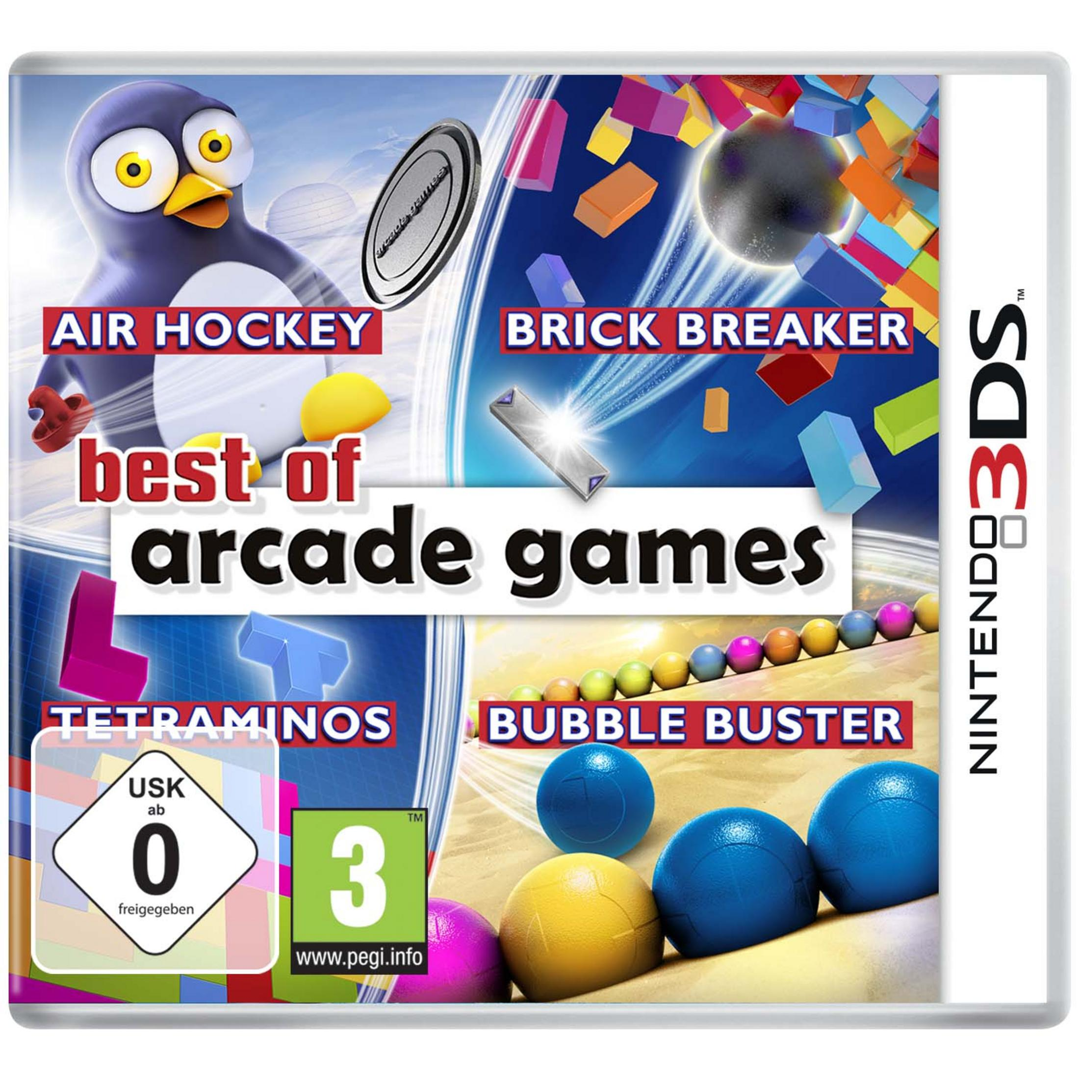 Nintendo 3DS Spiel "Best of Arcade Games" mit Air Hockey, Brick Breaker, Tetraminos, Bubble Buster.