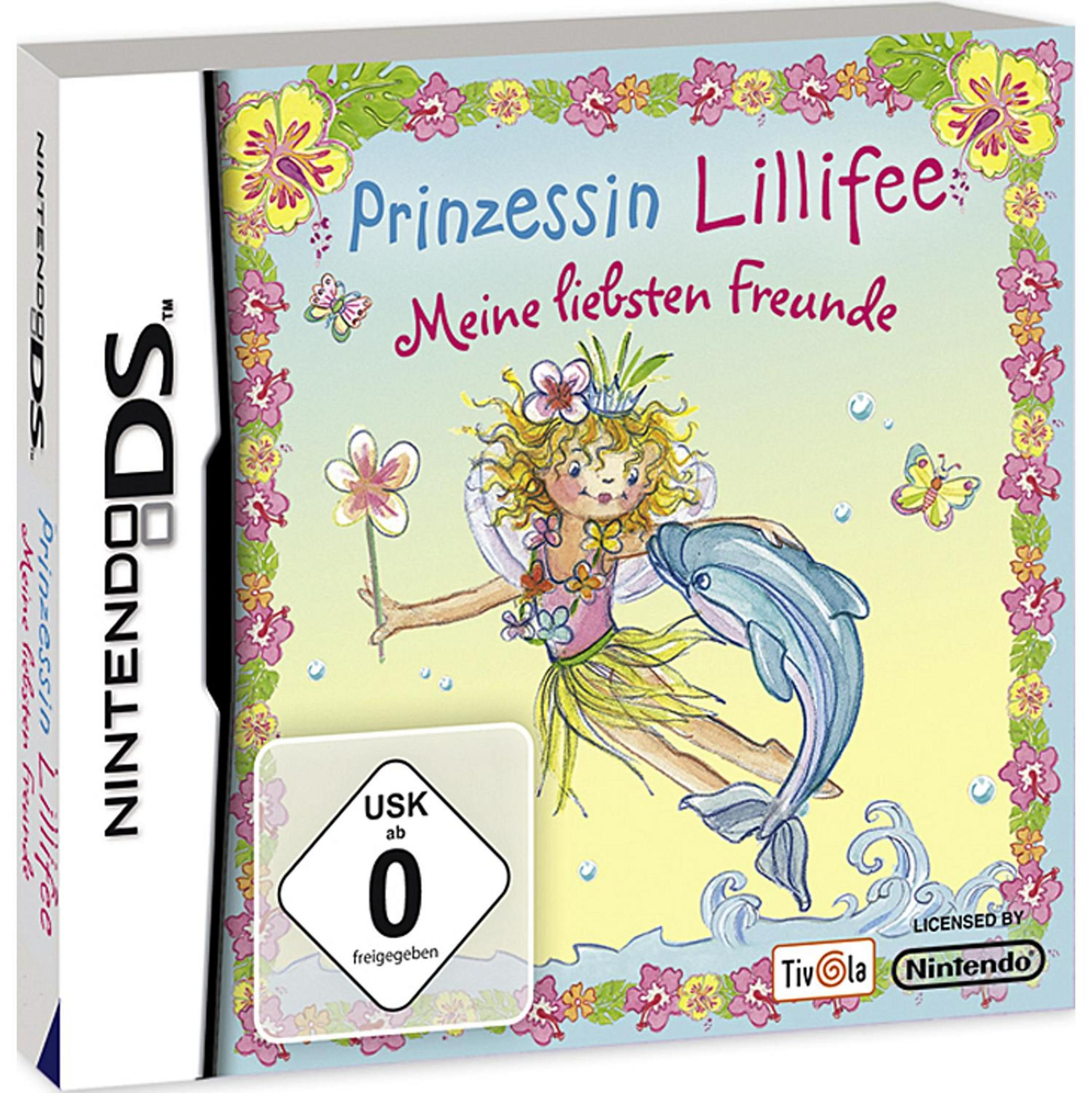Ein Mädchen mit Fee-Flügeln hält eine Blume, neben einem Delfin.