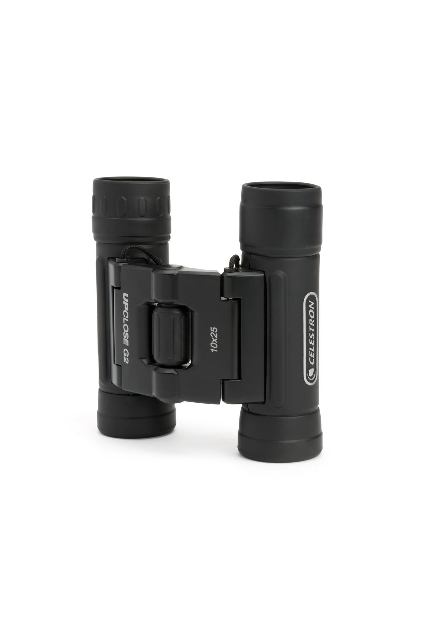 Schwarze Celestron 10x25 Ferngläser mit Text UPCLOSE G2 und 10x25.