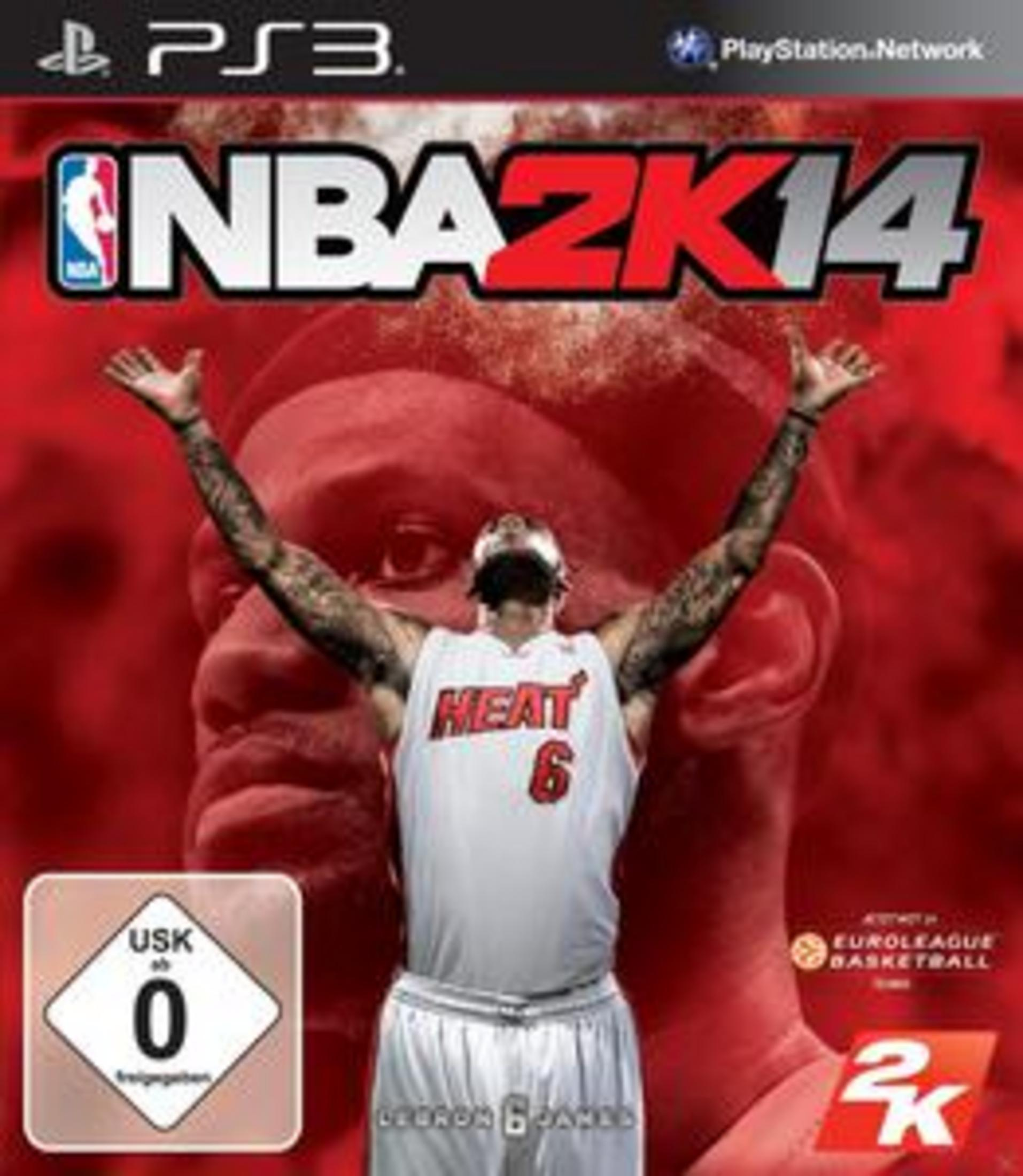 NBA 2K14 PS3-Spielcover mit LeBron James in einem weißen Trikot mit der Nummer 6.