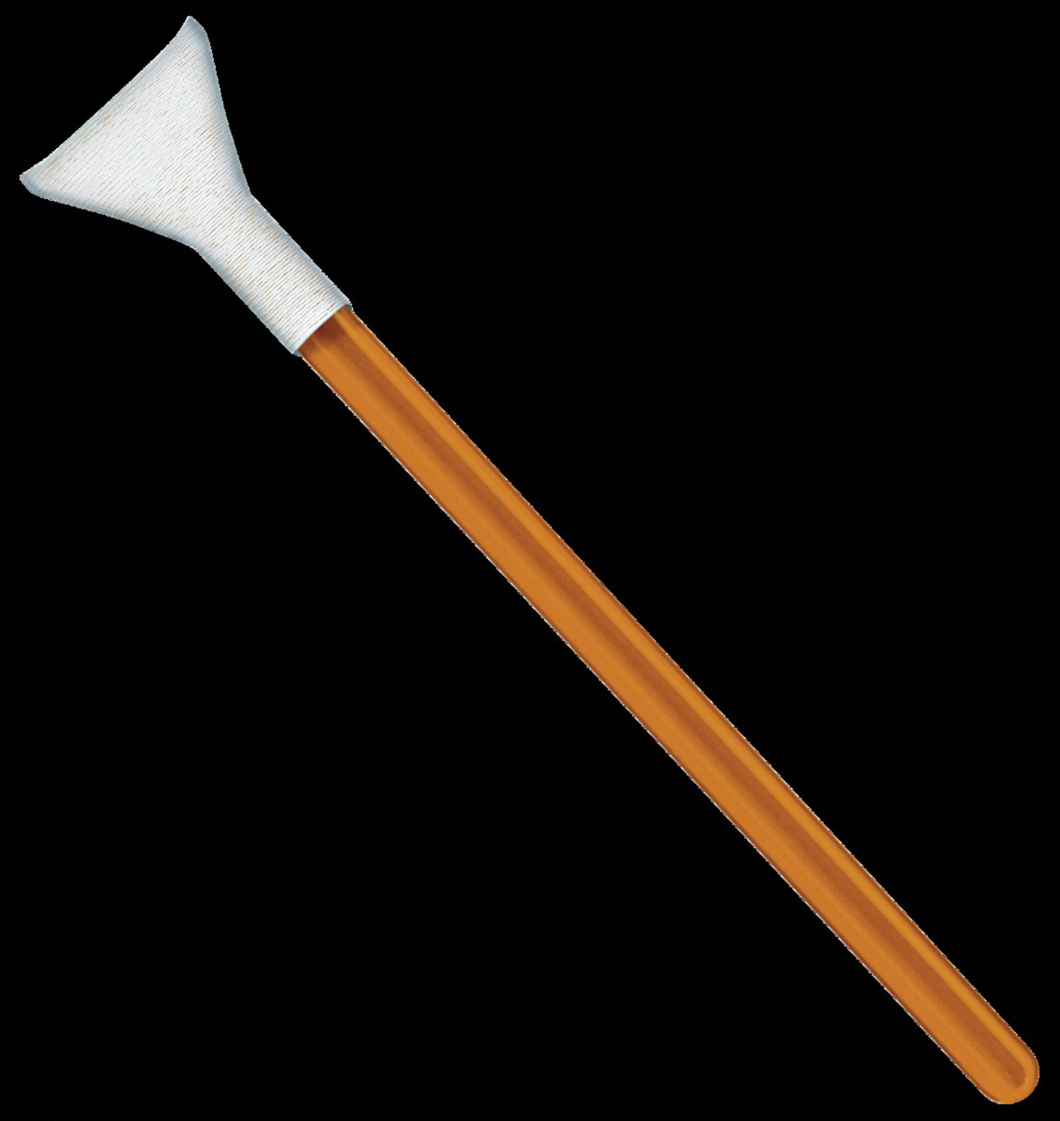 Ein Reinigungswerkzeug mit weißem, flachem Kopf und braunem Griff.