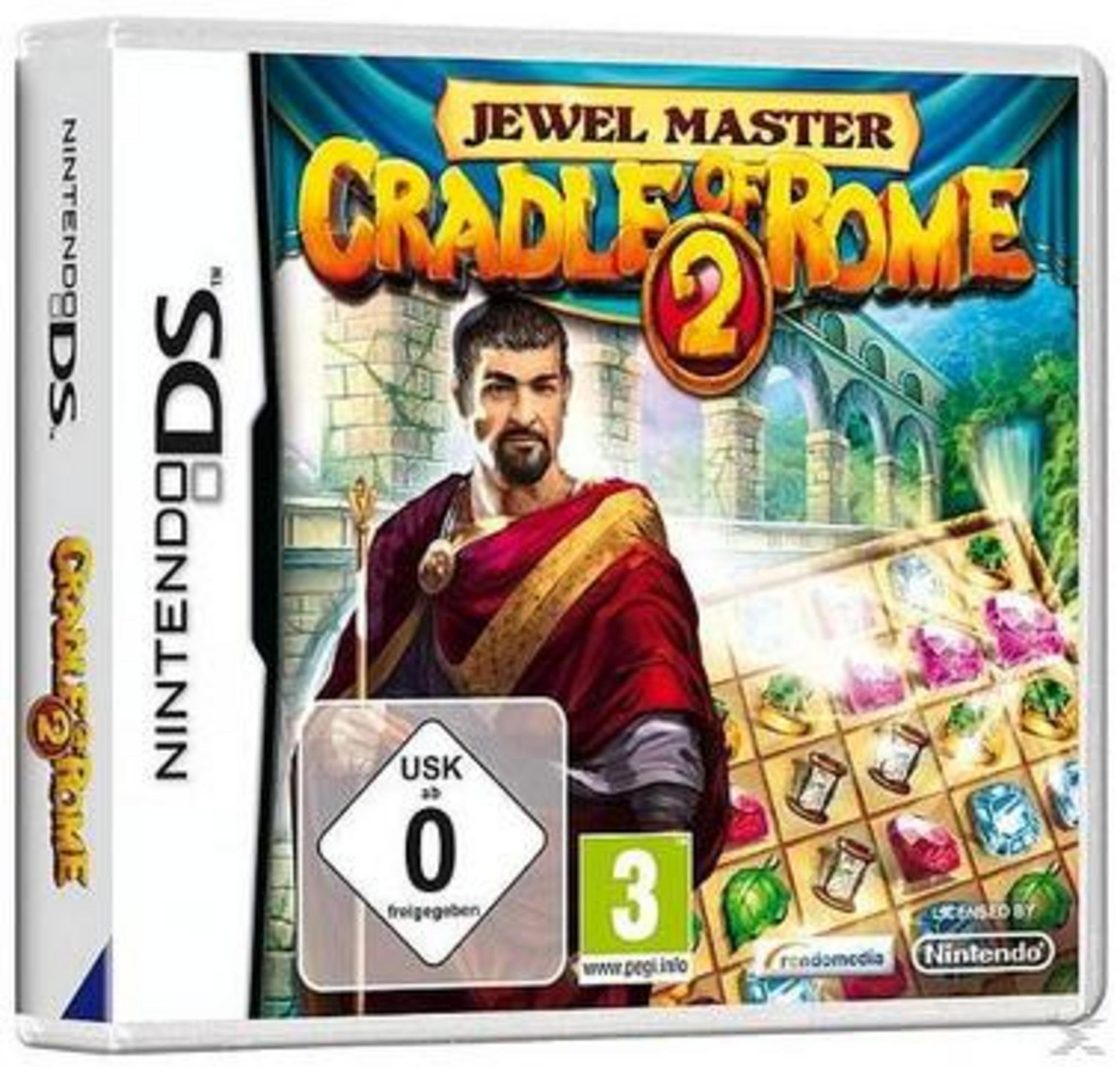 Jewel Master Cradle of Rome 2 Nintendo DS Hülle mit römischem Krieger und Edelsteinen.