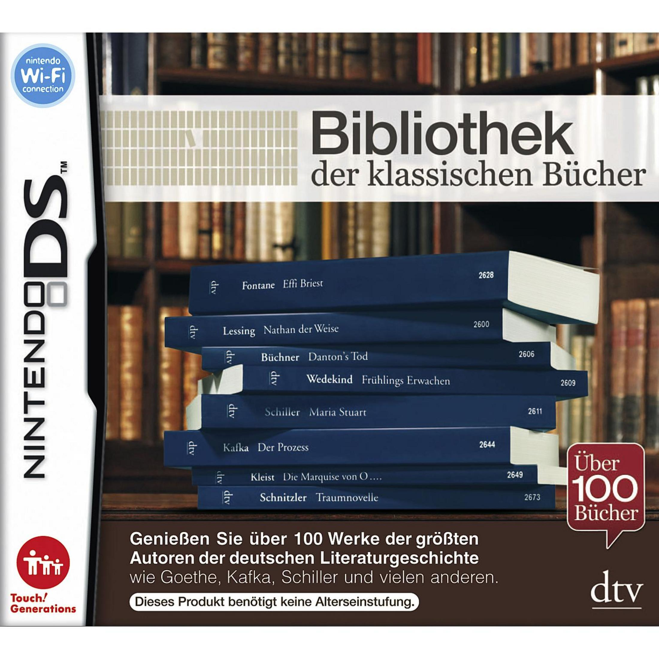 Nintendo DS Spiel 'Bibliothek der klassischen Bücher' mit Buchstapel.